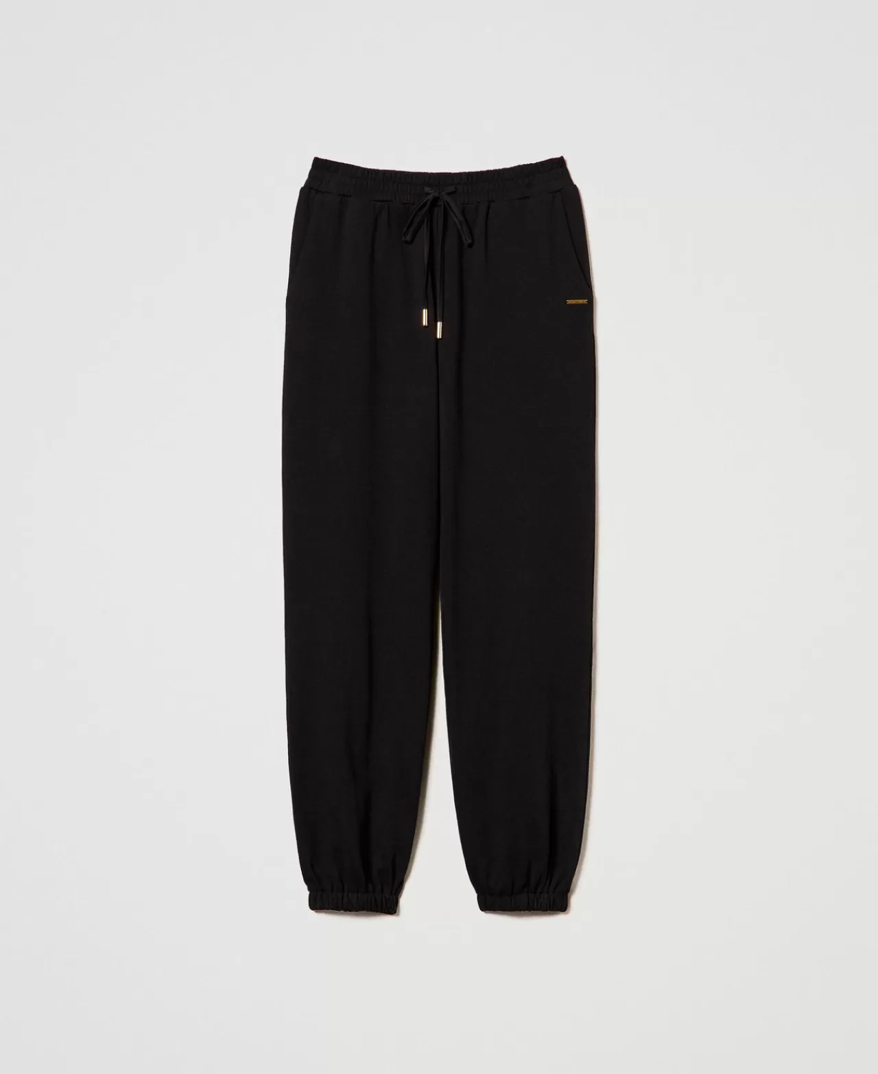 Pantaloni Jogging | TWINSET Milano Pantaloni Joggers In Felpa Con Raso Nero