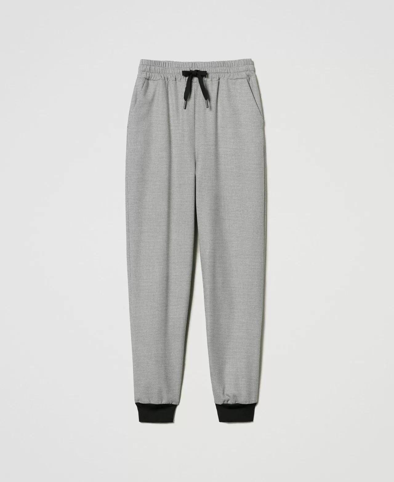 Pantaloni Jogging | TWINSET Milano Pantaloni Joggers In Pied De Poule Micro Pied De Poule Nero / Bianco Neve