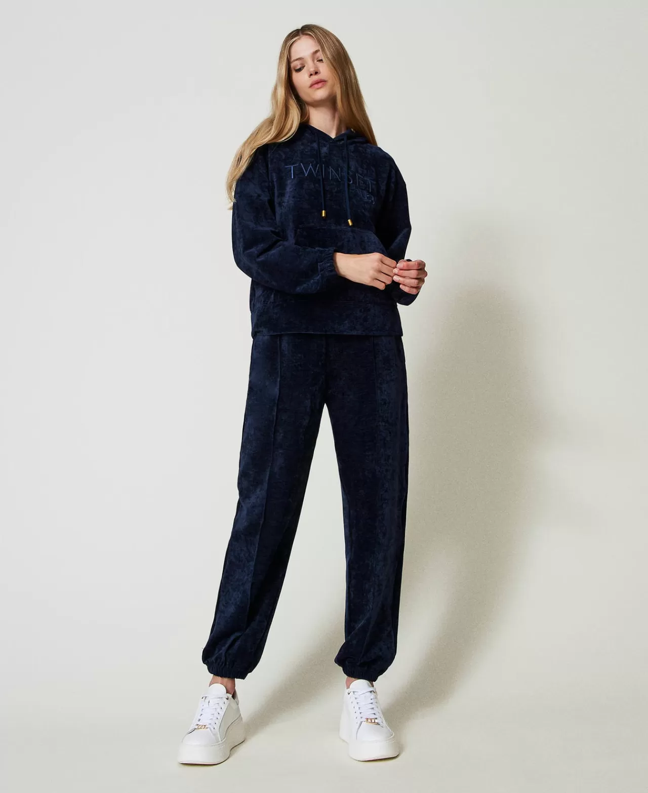 Pantaloni Jogging | TWINSET Milano Pantaloni Joggers In Velluto Blu Blackout