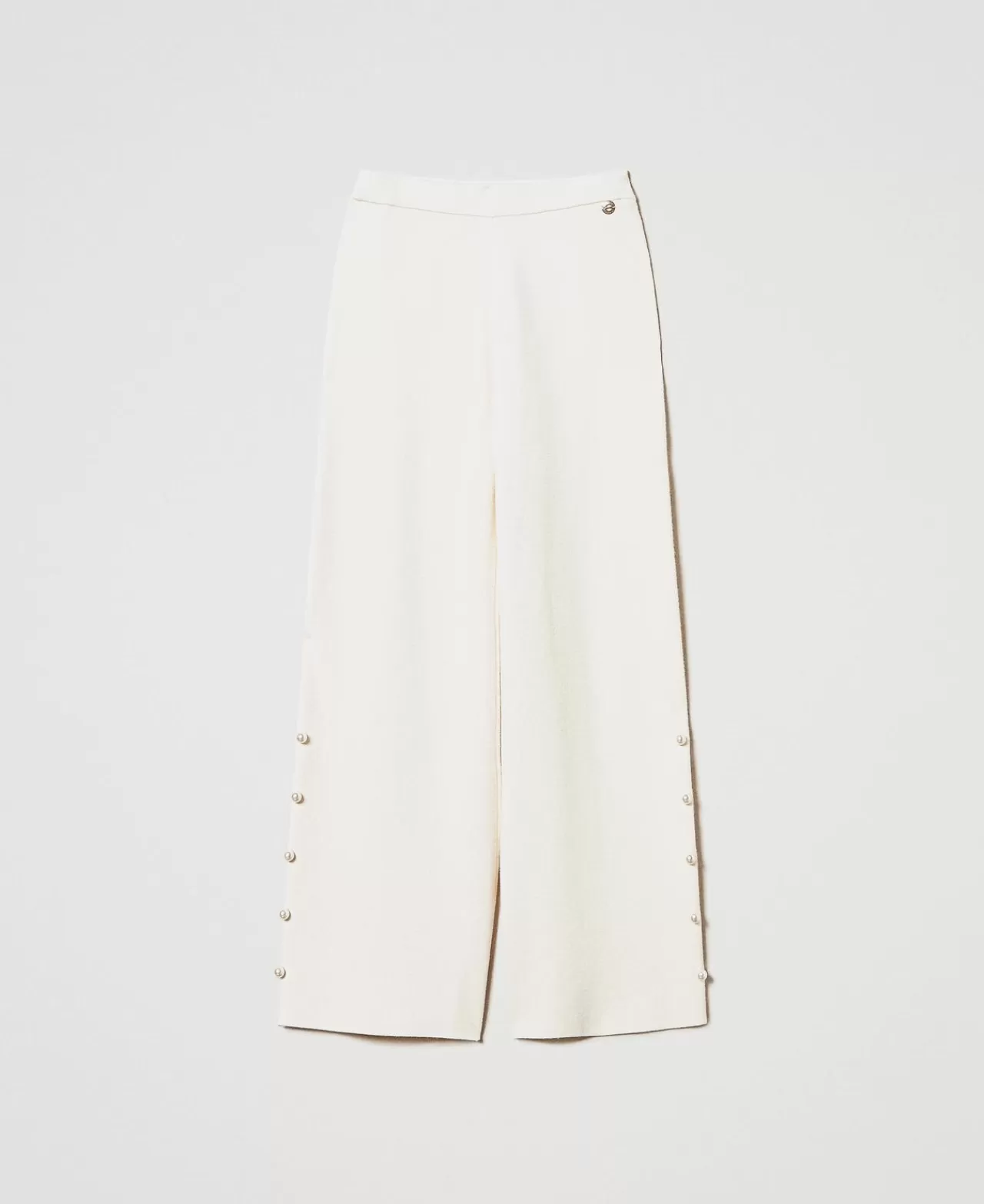 Pantaloni Ampi E A Palazzo | TWINSET Milano Pantaloni Wide Leg In Maglia Con Perle Bianco Antique White