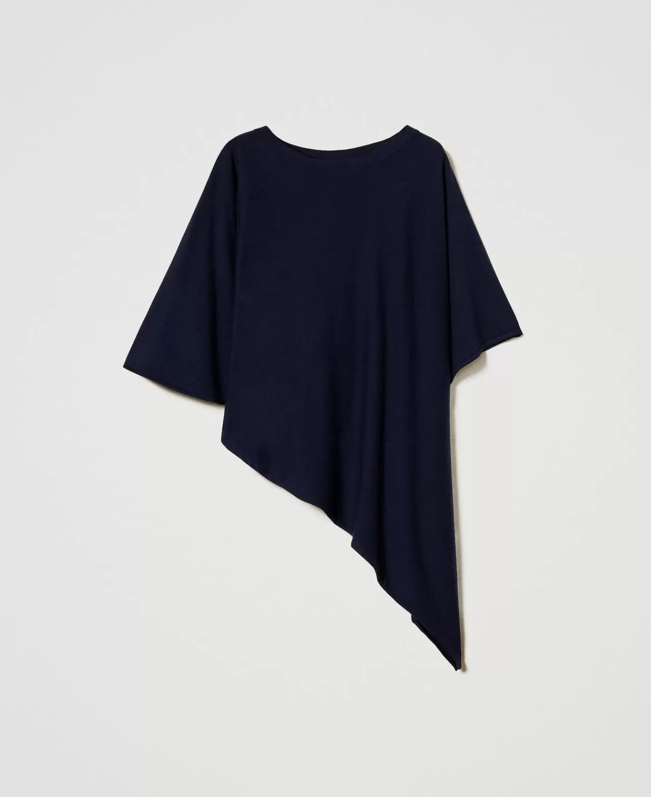 Poncho | TWINSET Milano Poncho Asimmetrico In Maglia Blu Blackout