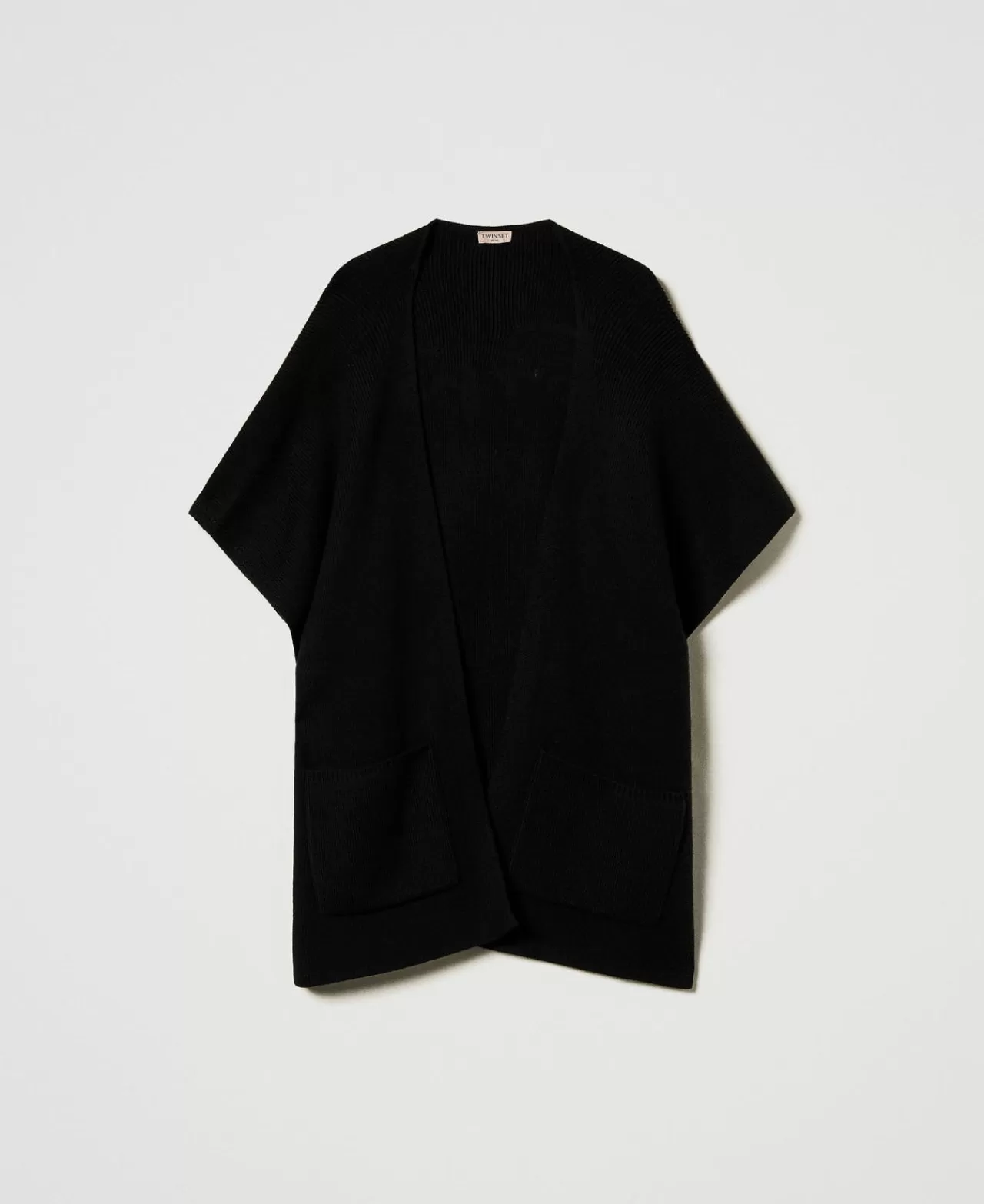 Poncho | TWINSET Milano Poncho In Maglia Con Ricamo Logo Nero