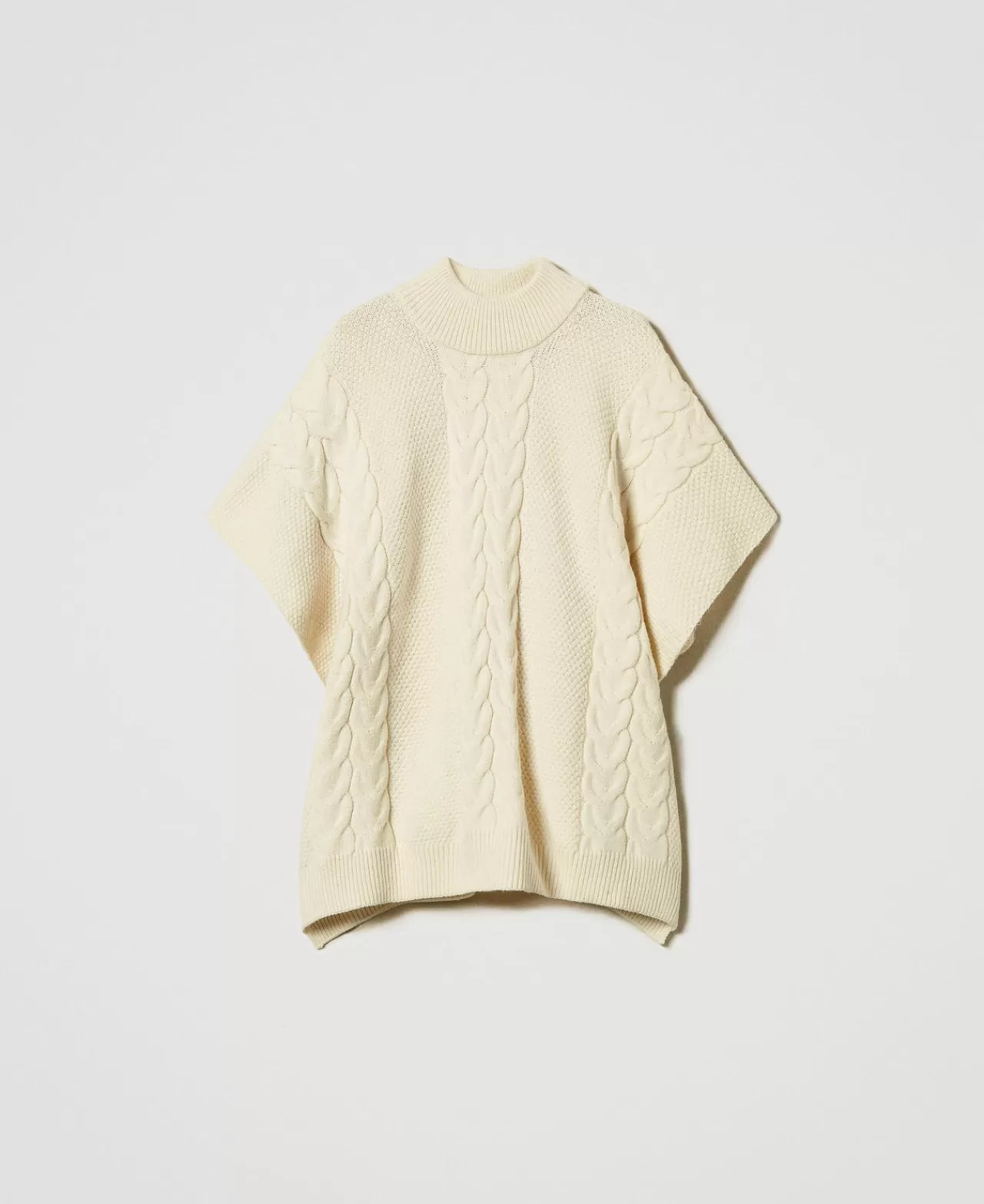 Poncho | TWINSET Milano Poncho In Maglia Con Trecce Bianco Antique White