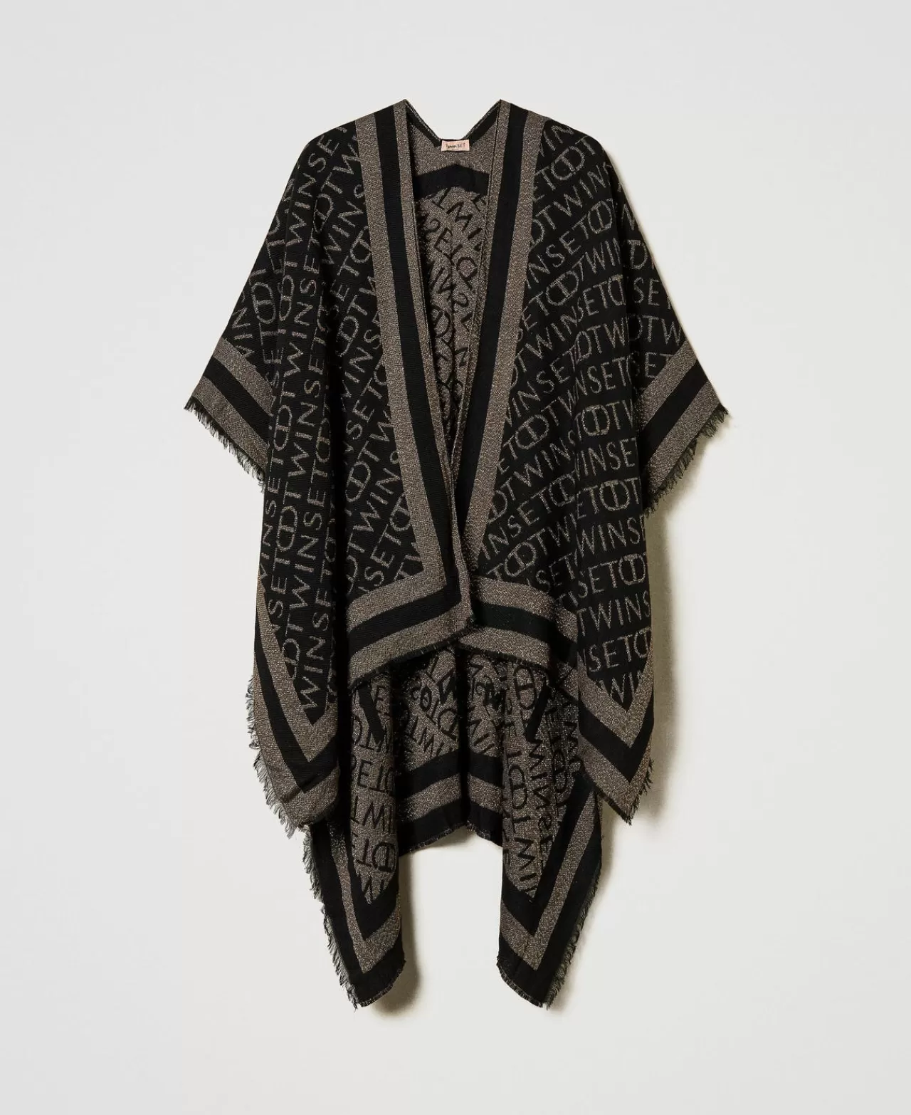 Poncho | TWINSET Milano Poncho Jacquard Con Logo Nero