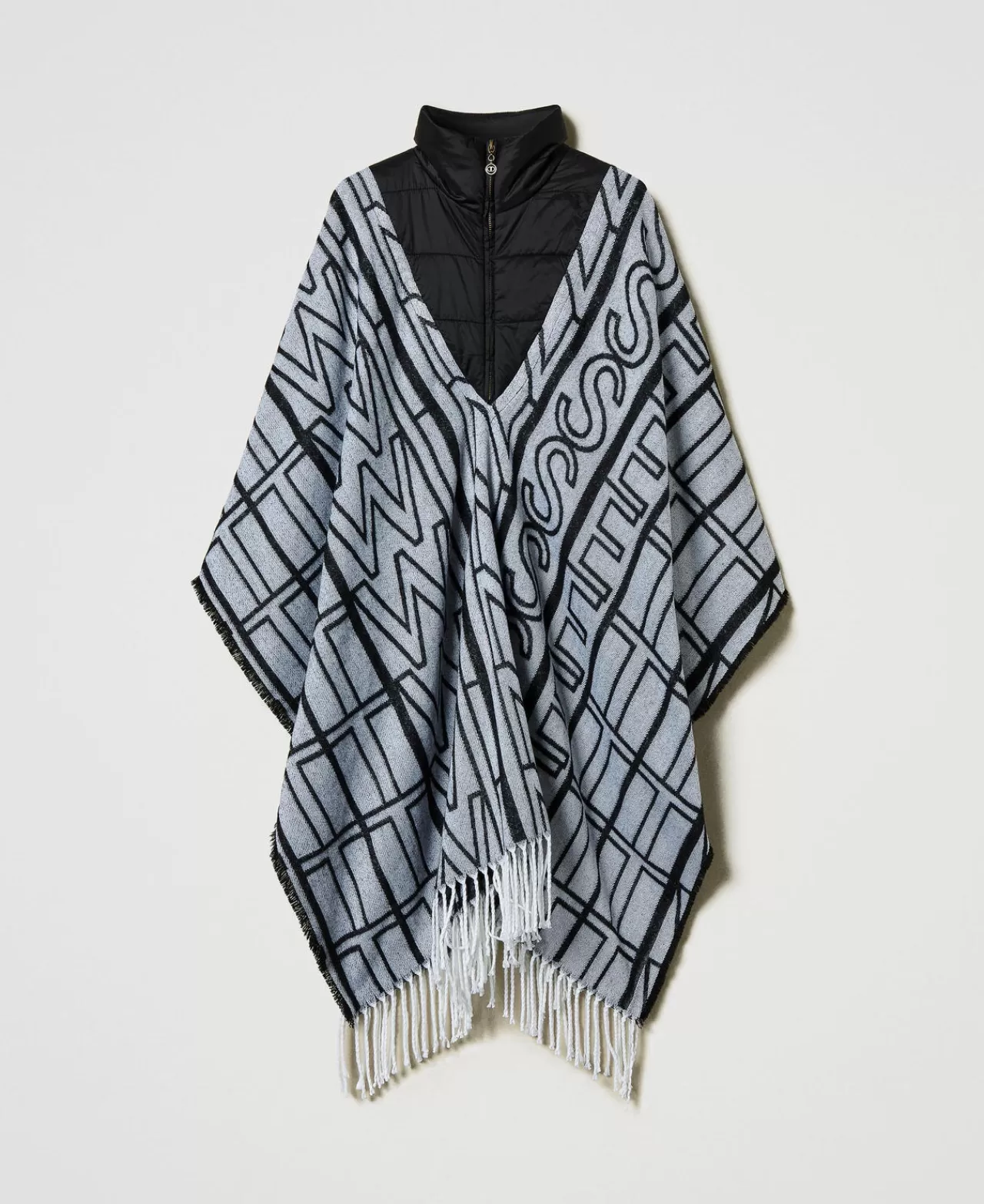 Poncho | TWINSET Milano Poncho Jacquard Con Logo Nero