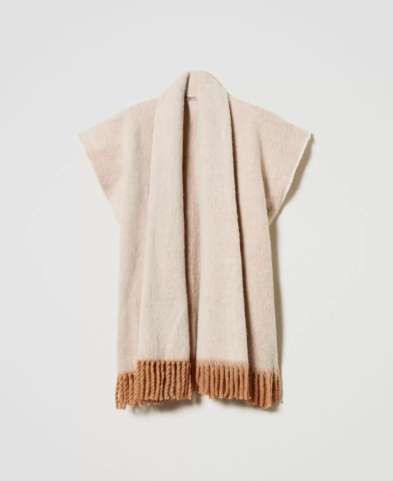 Poncho | TWINSET Milano Poncho Mélange Con Frange Marrone "Sandy Brown"