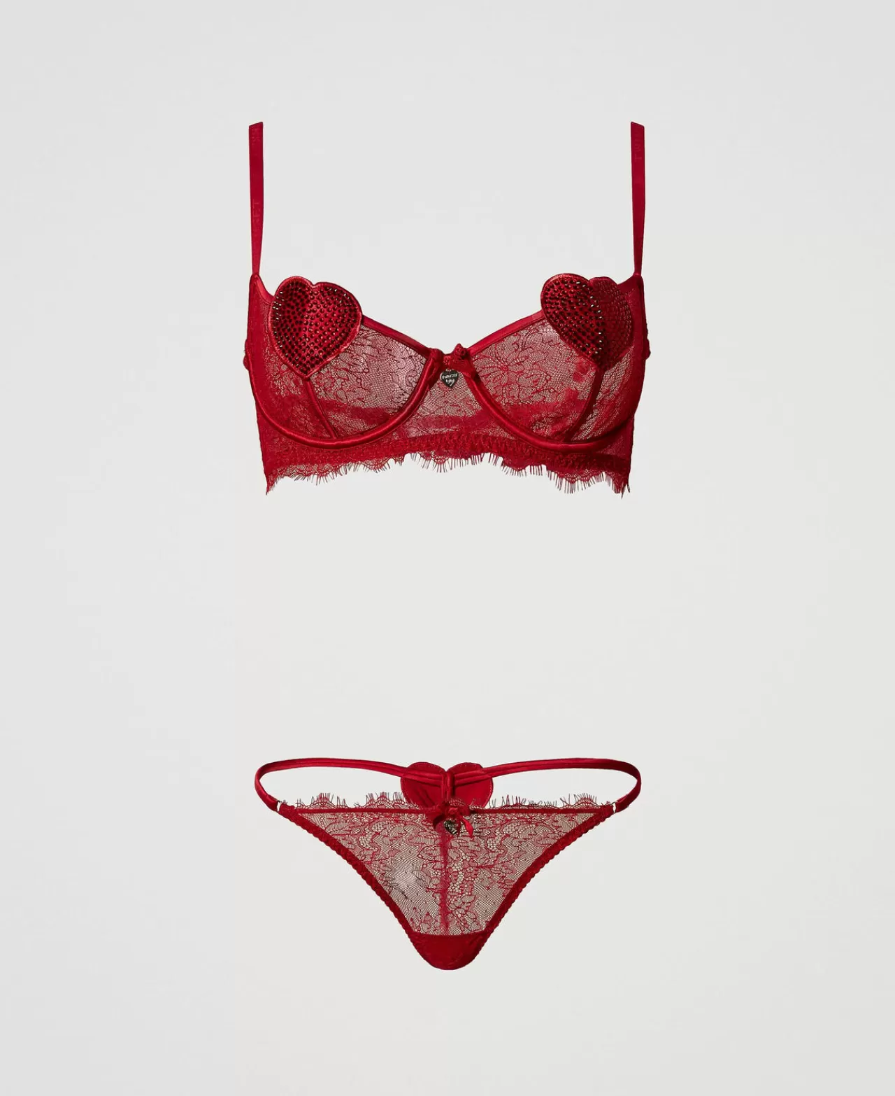 Intimo E Nightwear | TWINSET Milano Reggiseno A Balconcino E Slip Perizoma In Pizzo Rosso Veneziano