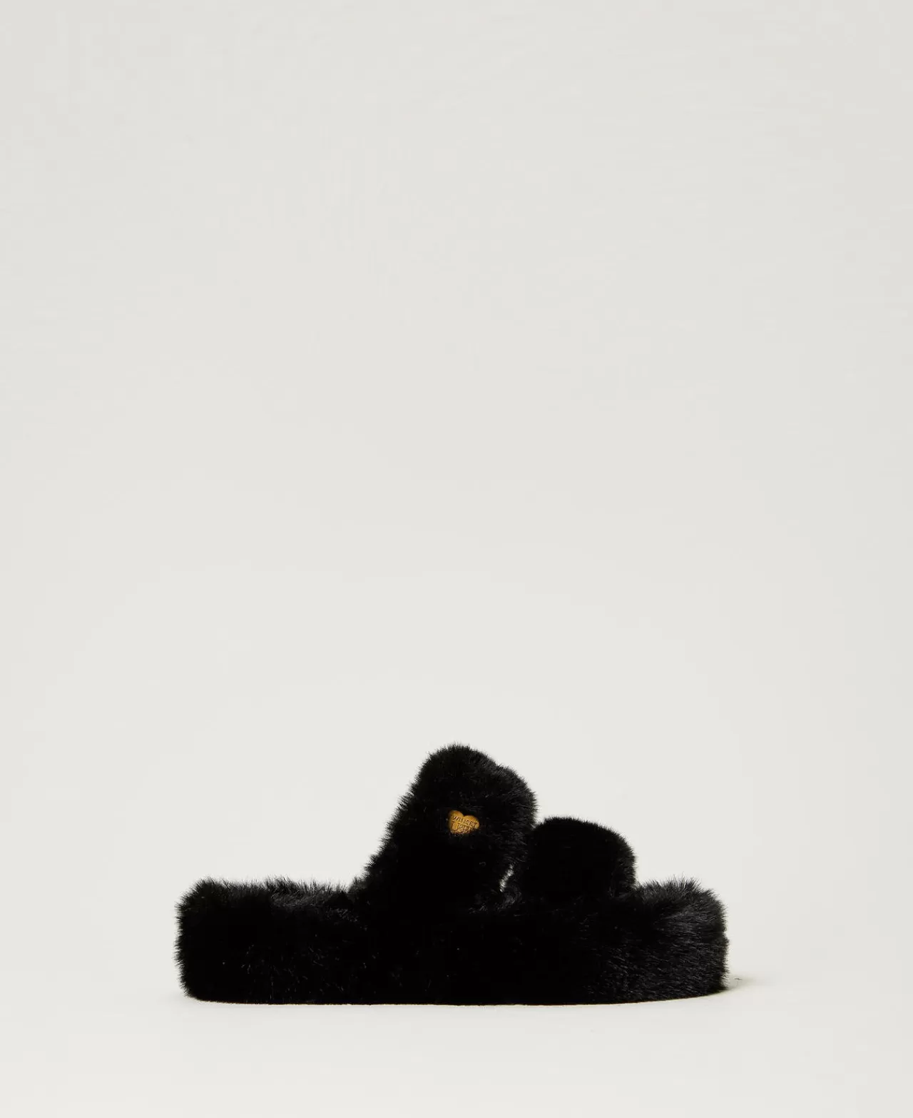 Scarpe Basse | Decolleté E Sandali | TWINSET Milano Sandali Slide In Faux Fur Nero