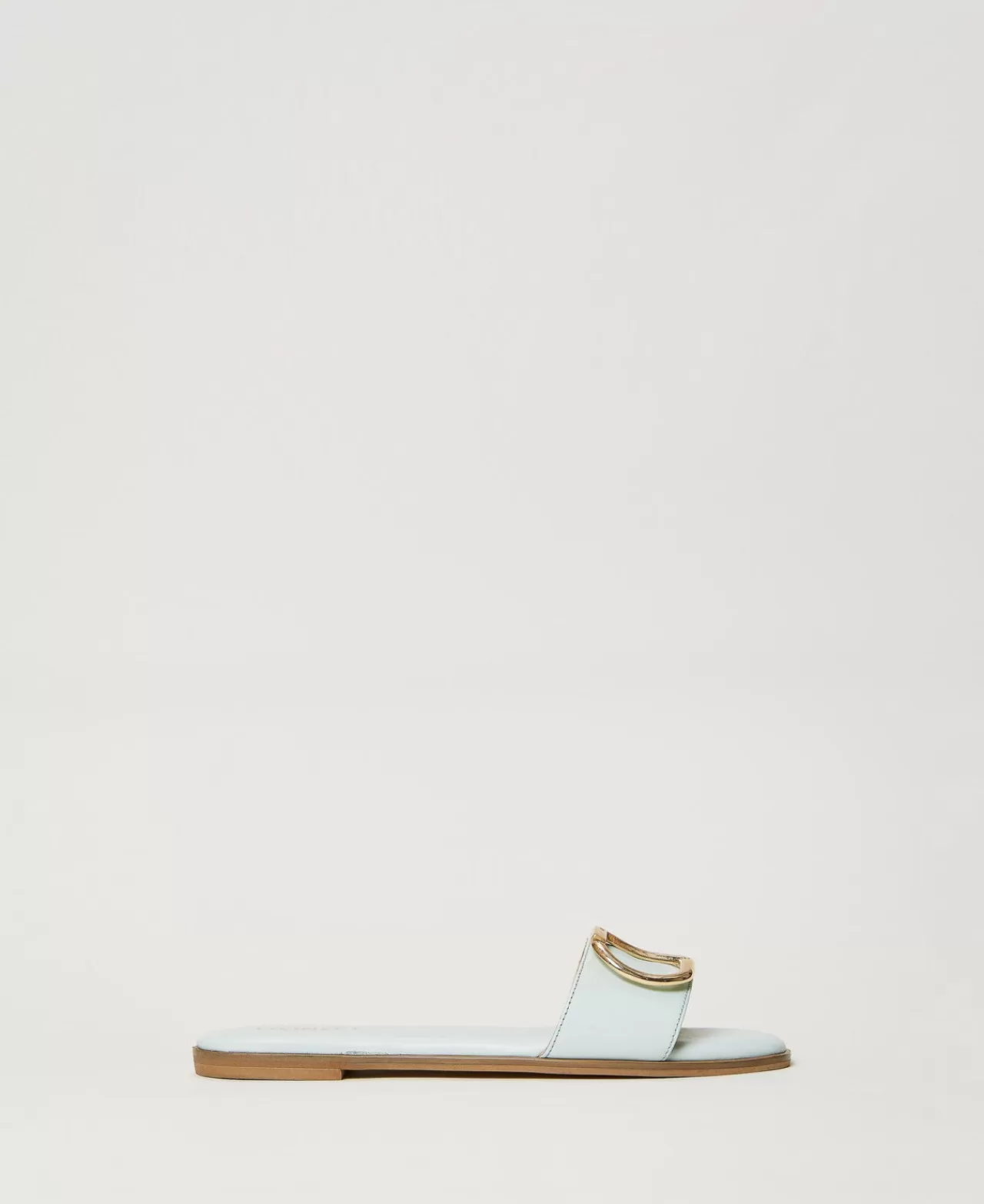 Scarpe Basse | Decolleté E Sandali | TWINSET Milano Sandali Slide In Pelle Con Oval T Verde Agave