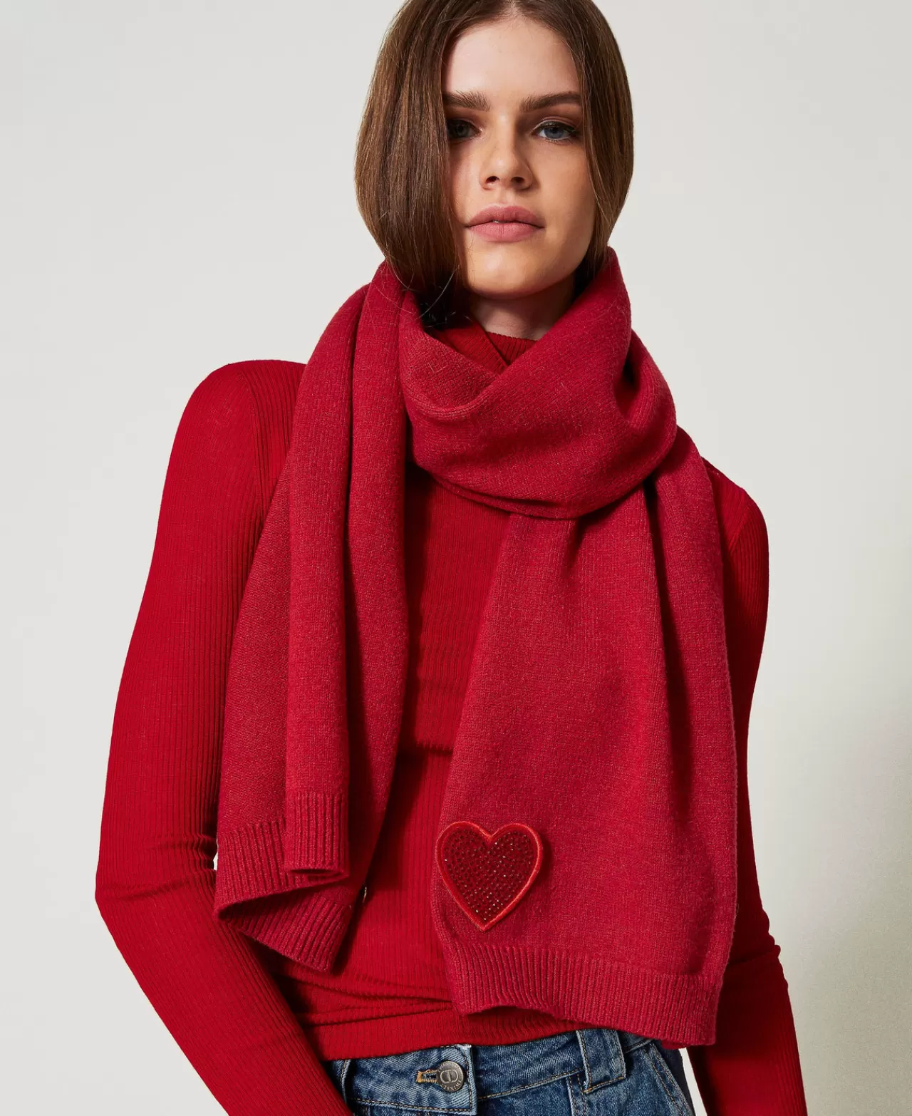 Sciarpe | TWINSET Milano Sciarpa In Maglia Con Patch A Cuore Rosso Veneziano