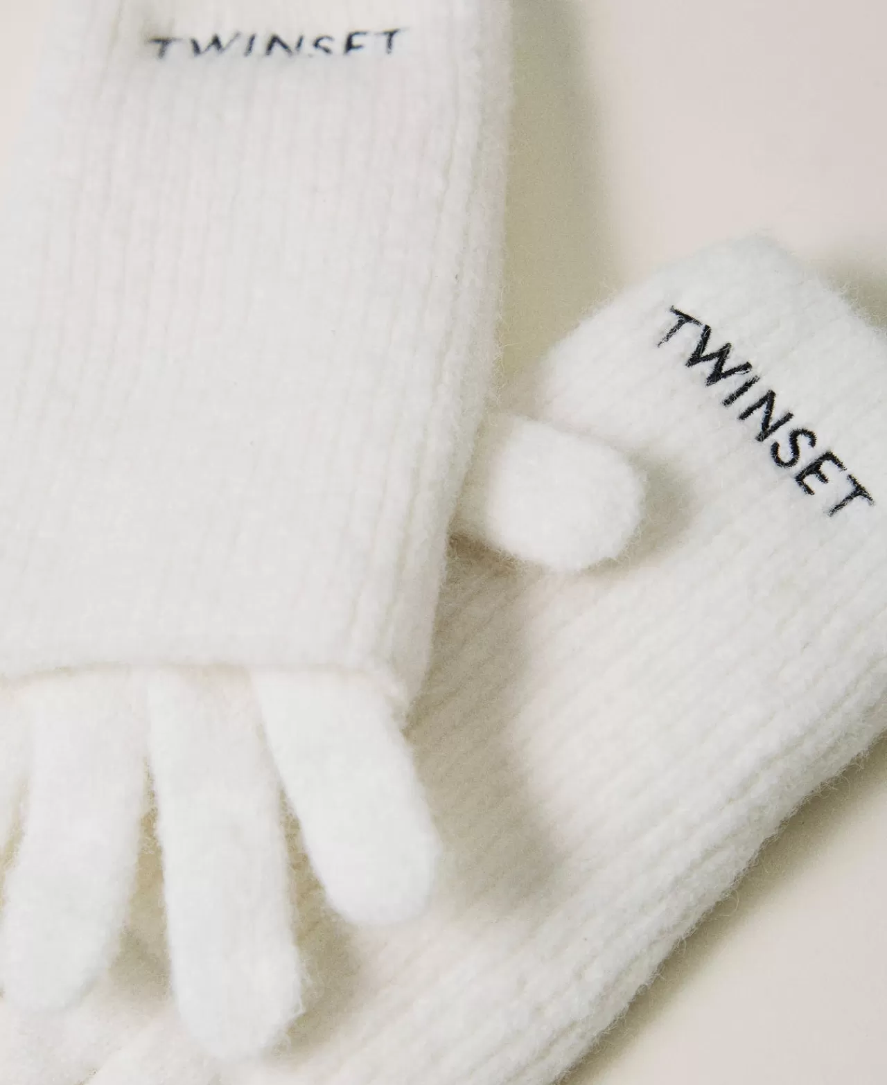 Accessori | TWINSET Milano Set Guanti In Maglia Con Ricamo Logo Off White