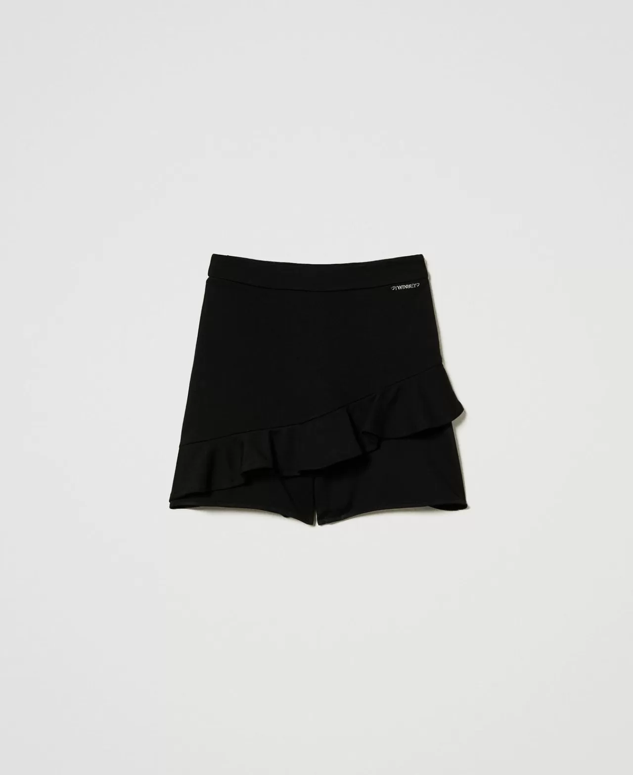 Pantaloni E Jeans | TWINSET Milano Shorts Con Volant E Logo Nero