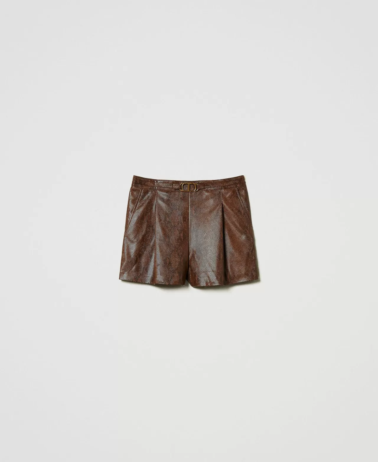 Shorts | TWINSET Milano Shorts Effetto Pelle Lizard Stampa Lizard Coffee / Black