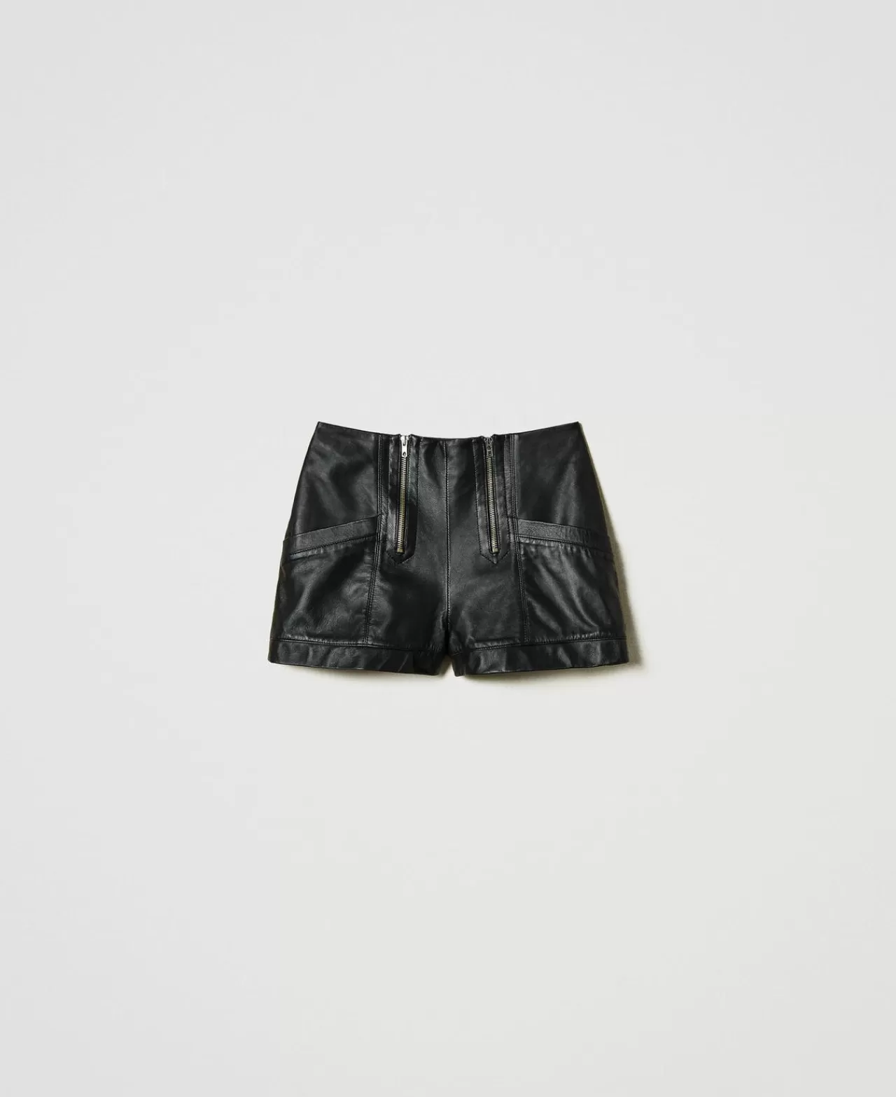 Shorts | TWINSET Milano Shorts 'Fairfax' In Pelle Con Zip Nero