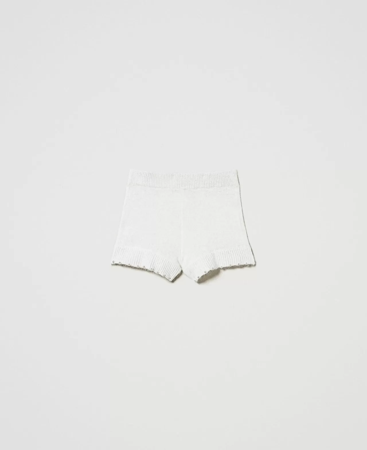 Shorts | TWINSET Milano Shorts In Maglia Misto Angora Con Perle Bianco Neve