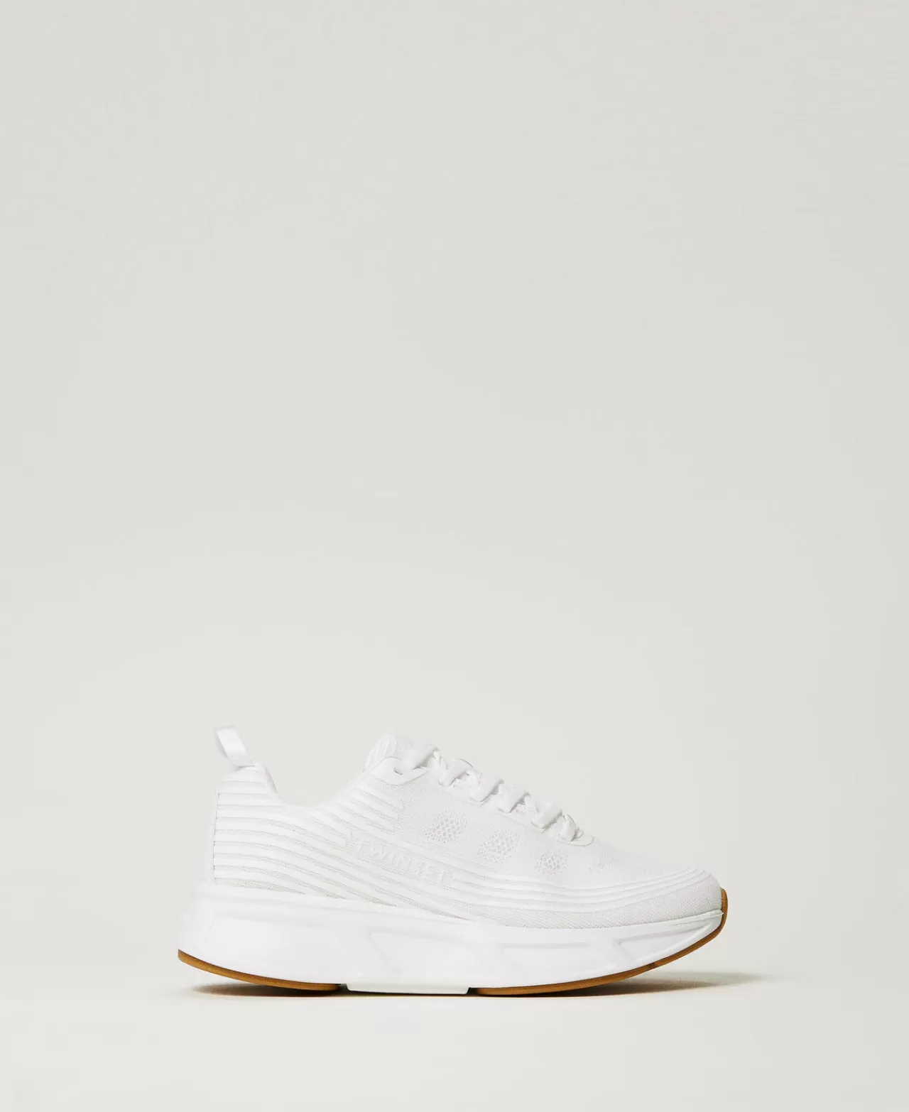 Scarpe Basse | Sneakers | TWINSET Milano Sneakers Fessura A Righe Con Logo Bianco