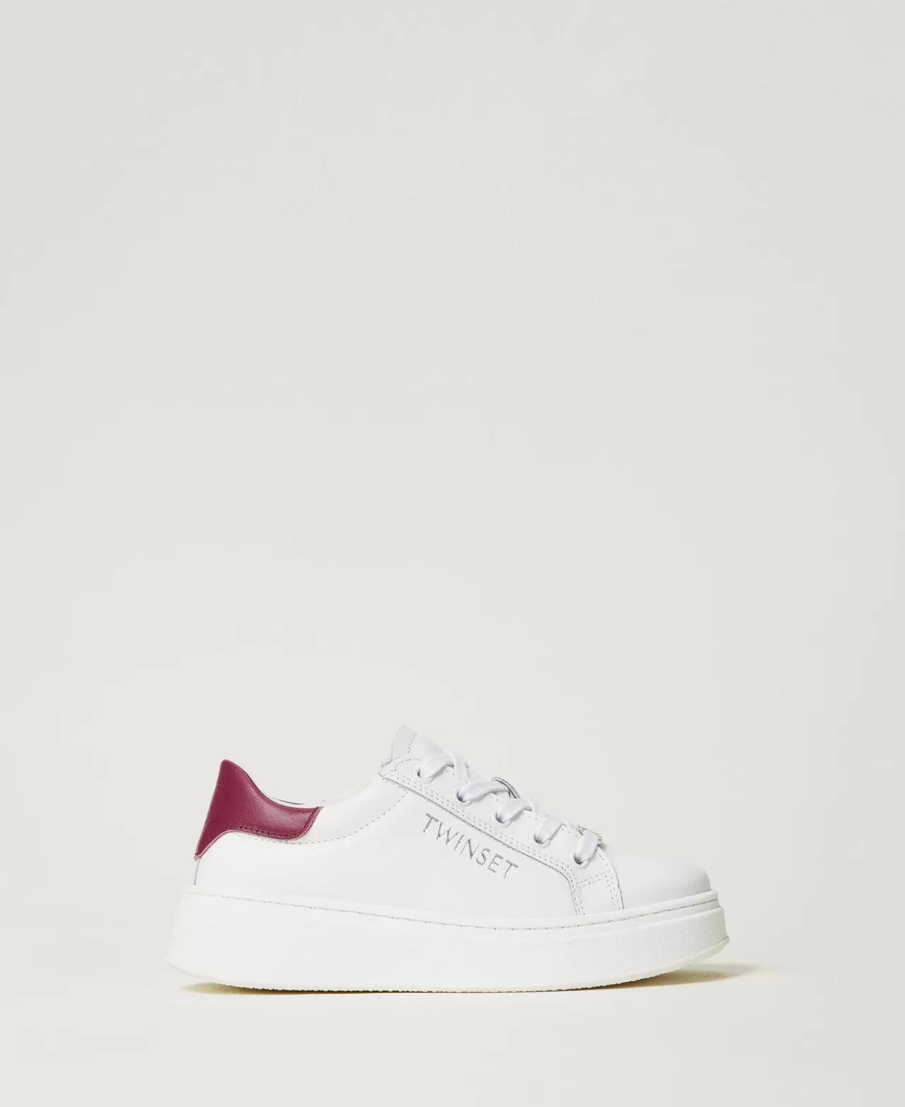 Scarpe | TWINSET Milano Sneakers In Pelle Con Logo Bicolor Bianco Ottico / Red Plum