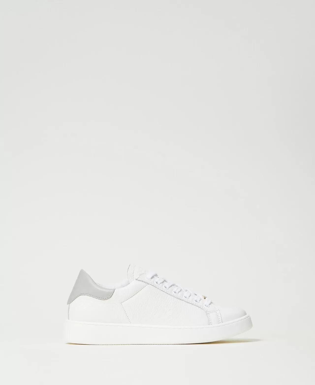 Scarpe Basse | Sneakers | TWINSET Milano Sneakers In Pelle Con Oval T Bicolor Bianco Ottico / Grigio Perla