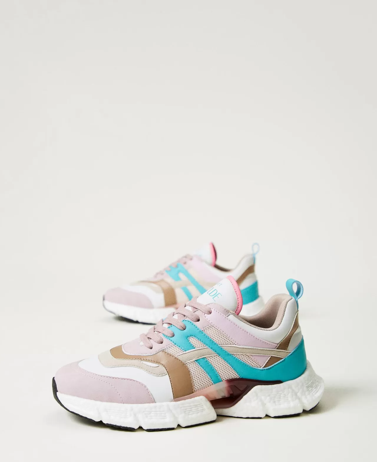 Scarpe Basse | Sneakers | TWINSET Milano Sneakers Running Color Block Multicolor Bianco "Papers" / Verde "Tropical Emerald" / Rosa "Pink Tulle"