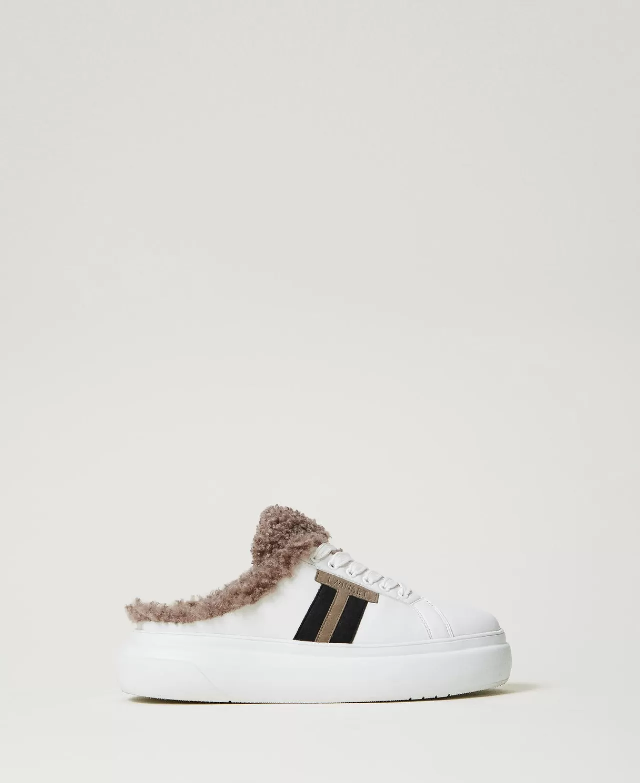 Scarpe Basse | Sneakers | TWINSET Milano Sneakers Slide Con Faux Fur Bianco