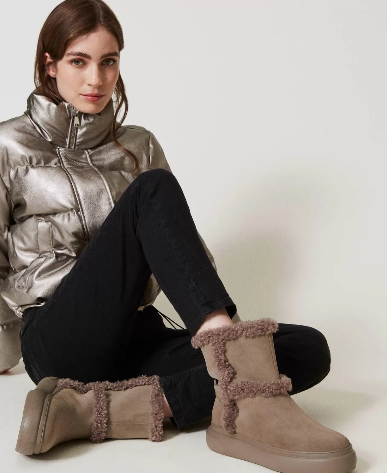 Scarpe Basse | Stivali E Stivaletti | TWINSET Milano Stivaletti Con Dettagli In Faux Fur Beige Taupe