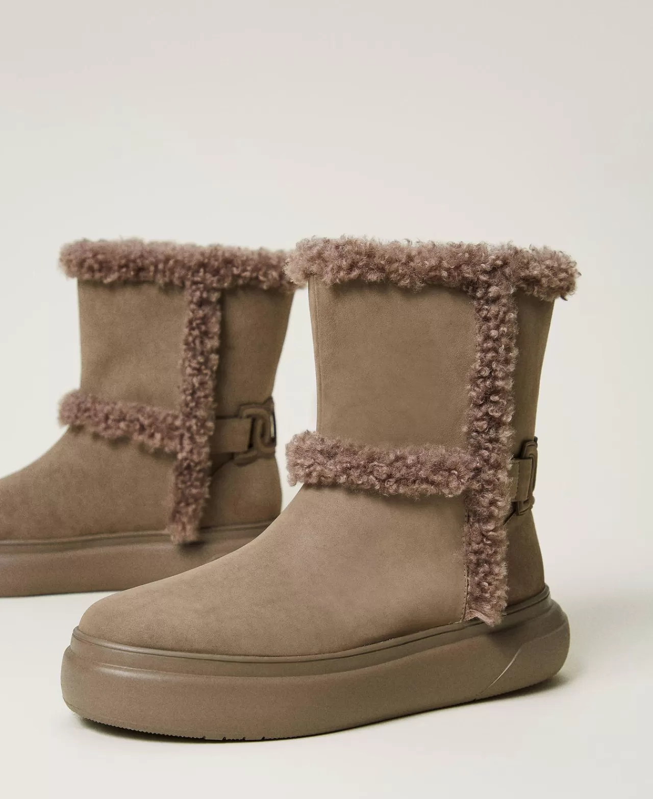 Scarpe Basse | Stivali E Stivaletti | TWINSET Milano Stivaletti Con Dettagli In Faux Fur Beige Taupe