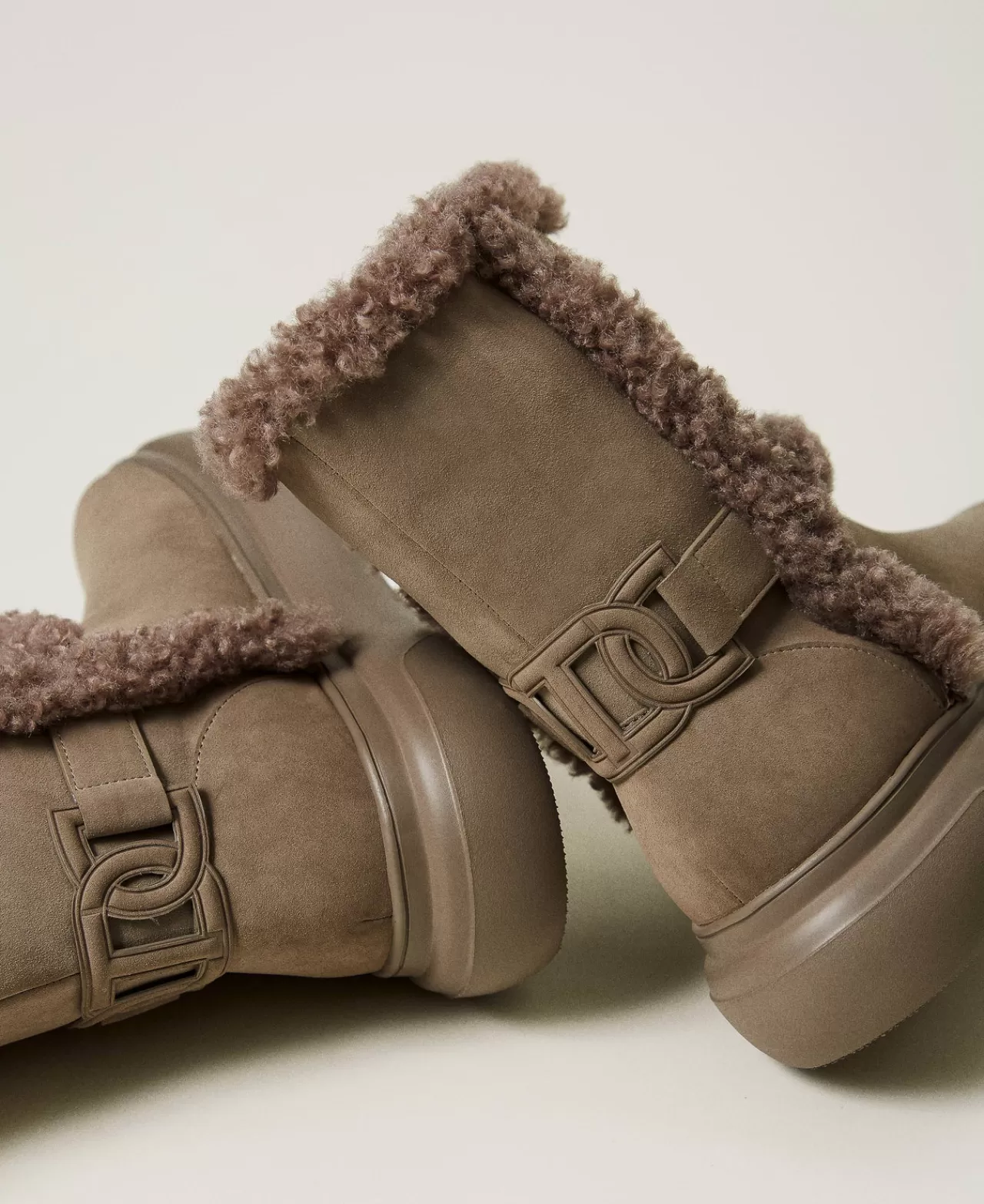 Scarpe Basse | Stivali E Stivaletti | TWINSET Milano Stivaletti Con Dettagli In Faux Fur Beige Taupe