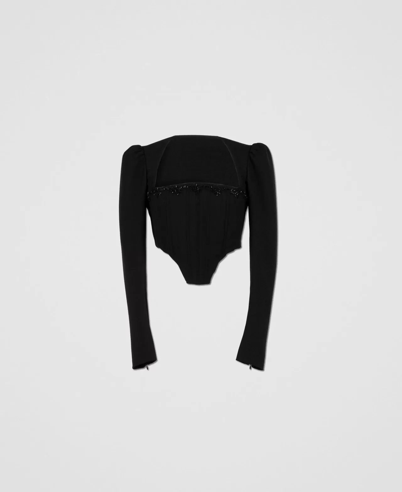 T-Shirt E Top | TWINSET Milano Top Bustier Con Ricamo Nero