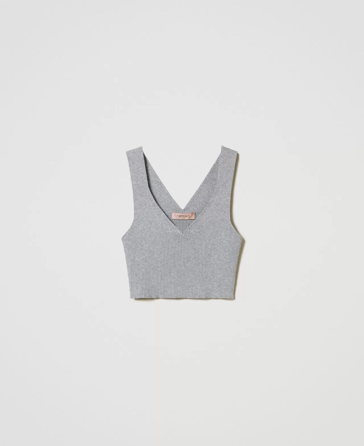 T-Shirt E Top | TWINSET Milano Top Cropped In Maglia A Costine Warm Melange Gray