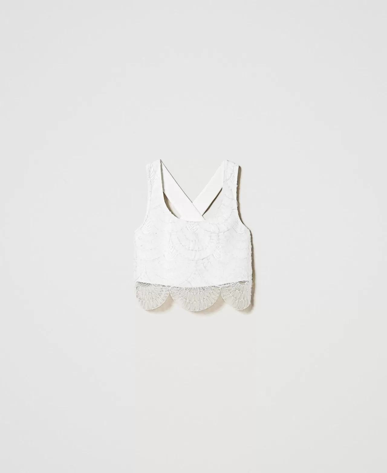 T-Shirt E Top | TWINSET Milano Top In Crêpe Cady E Organza Ricamata Panna White