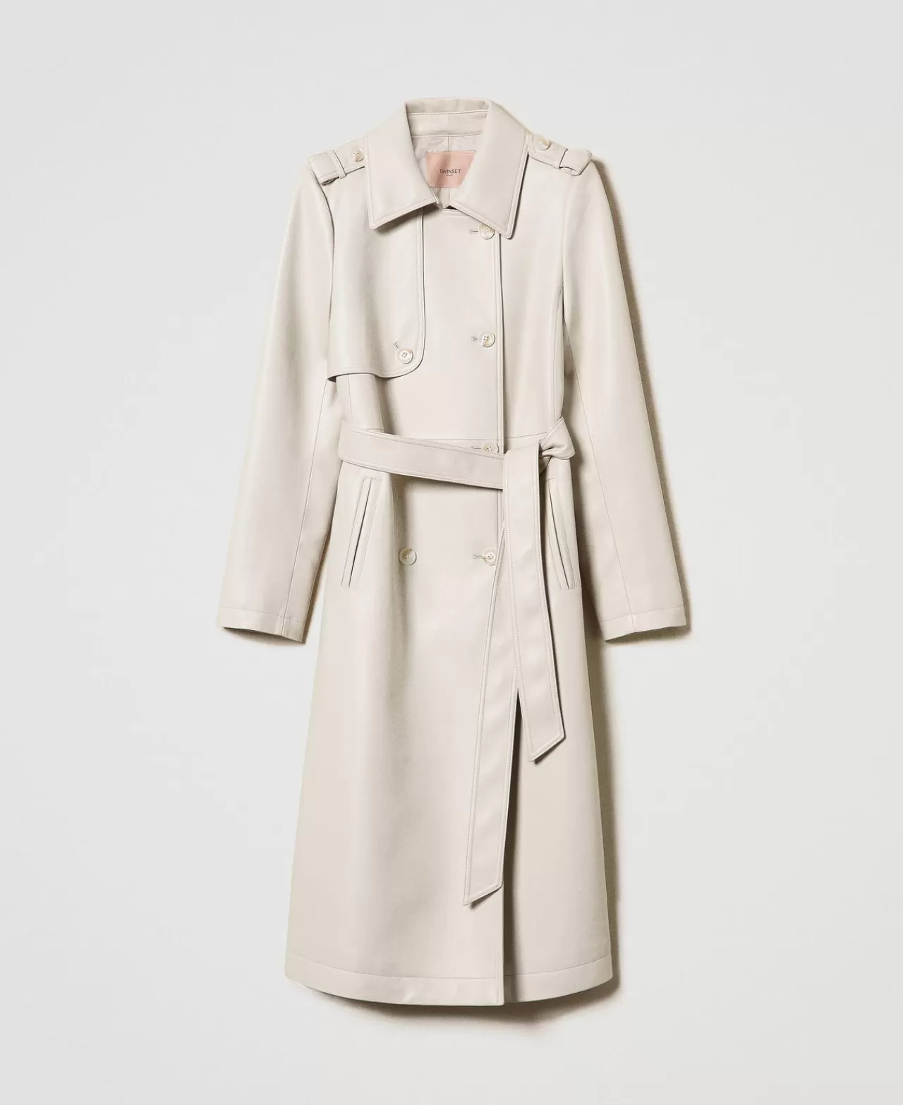 Cappotti E Trench | TWINSET Milano Trench Lungo Spalmato Con Cintura Bianco "Old White"