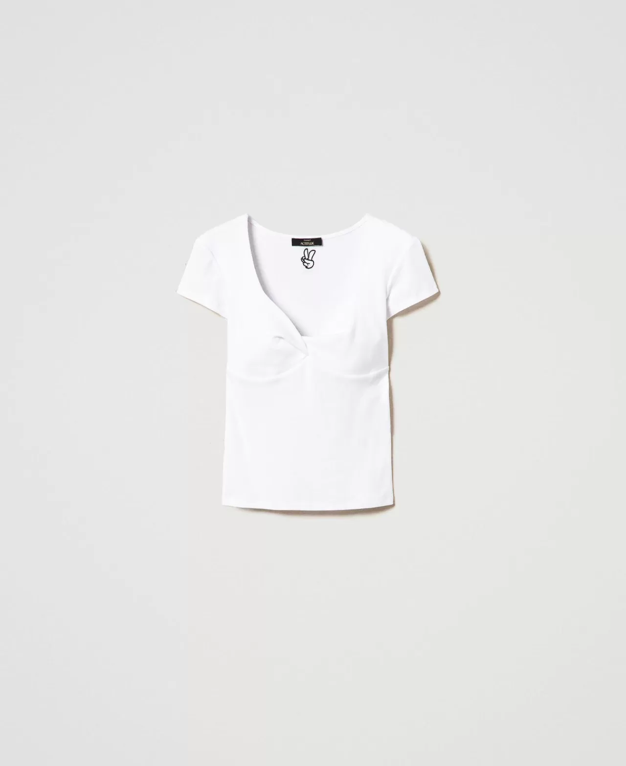 T-Shirt E Top | TWINSET Milano T-shirt A Costine Con Nodo Bianco "Papers"