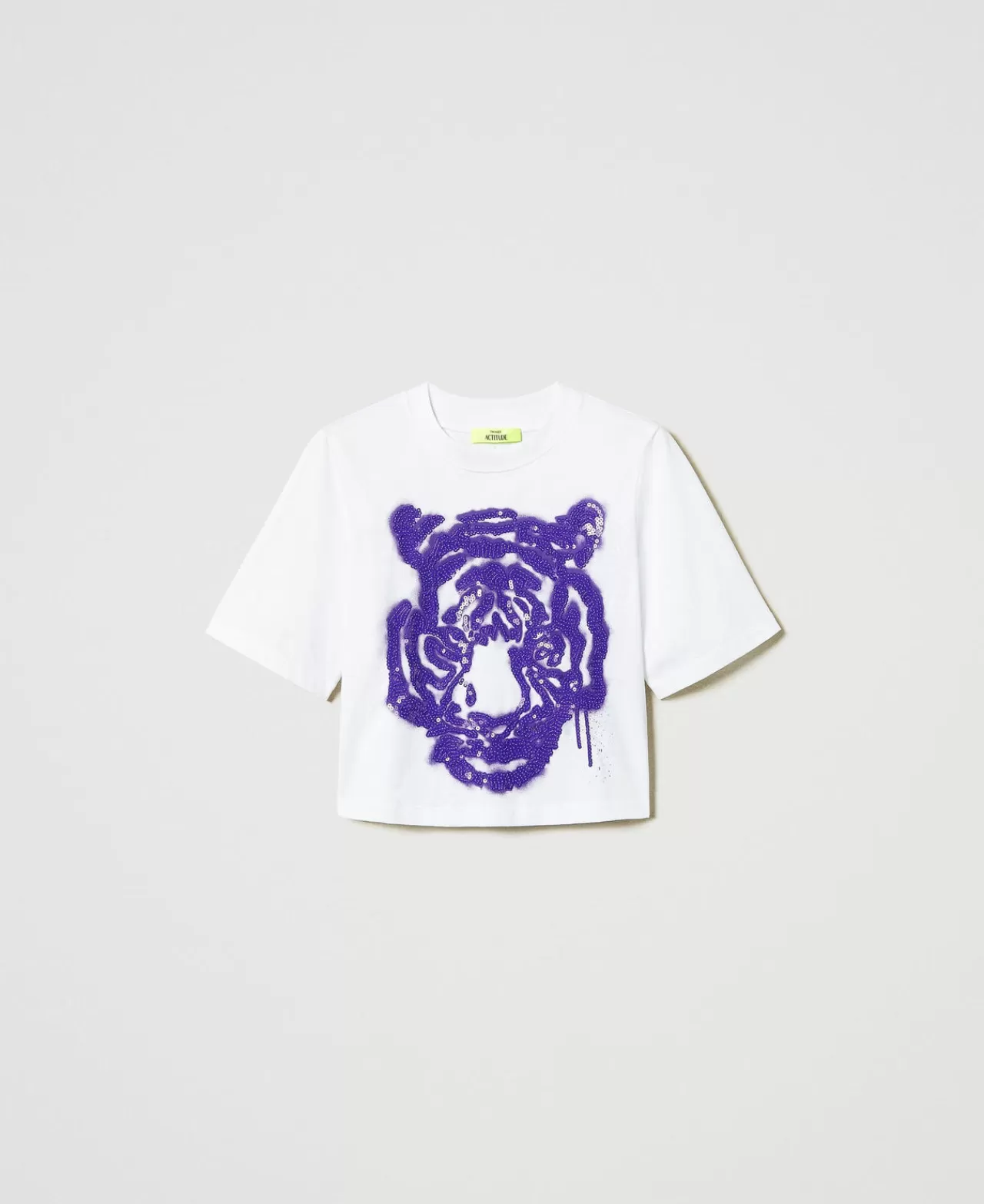 T-Shirt E Top | TWINSET Milano T-shirt Boxy MYFO Con Stampa E Paillettes Stampa Purple Tiger