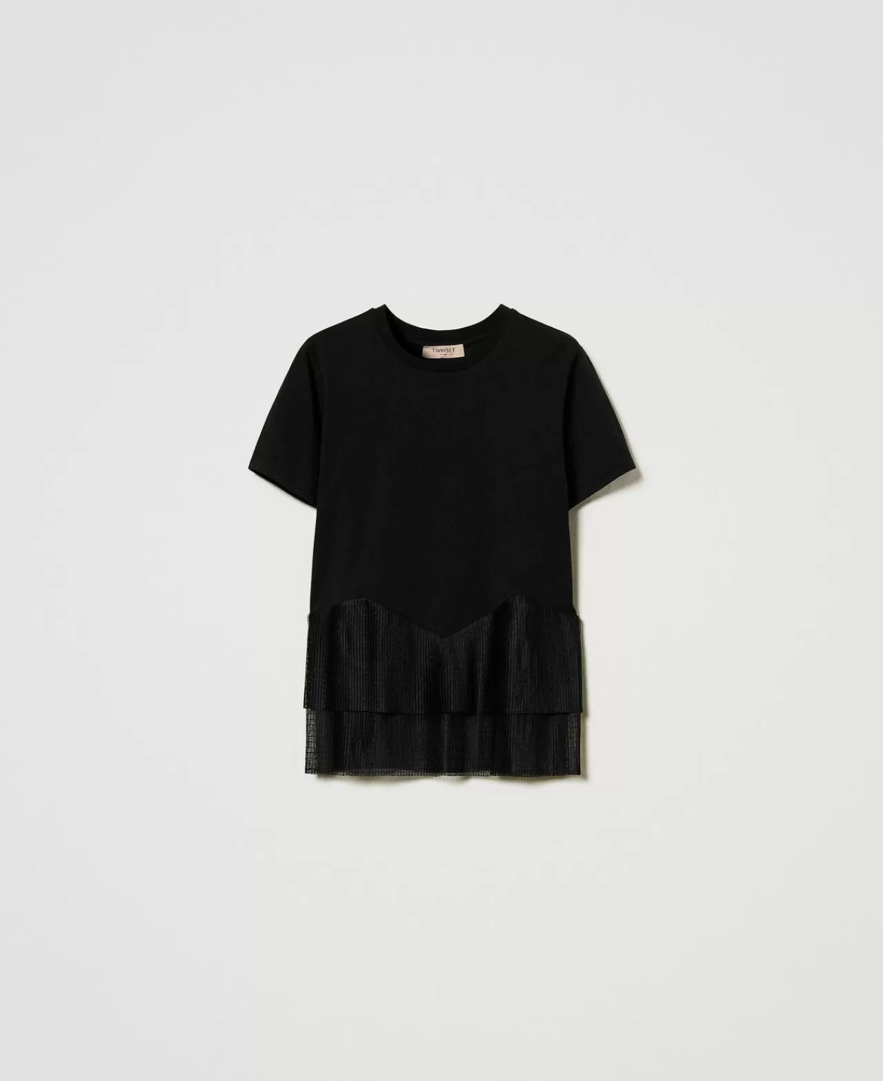 T-Shirt E Top | TWINSET Milano T-shirt Con Balze In Tulle Nero