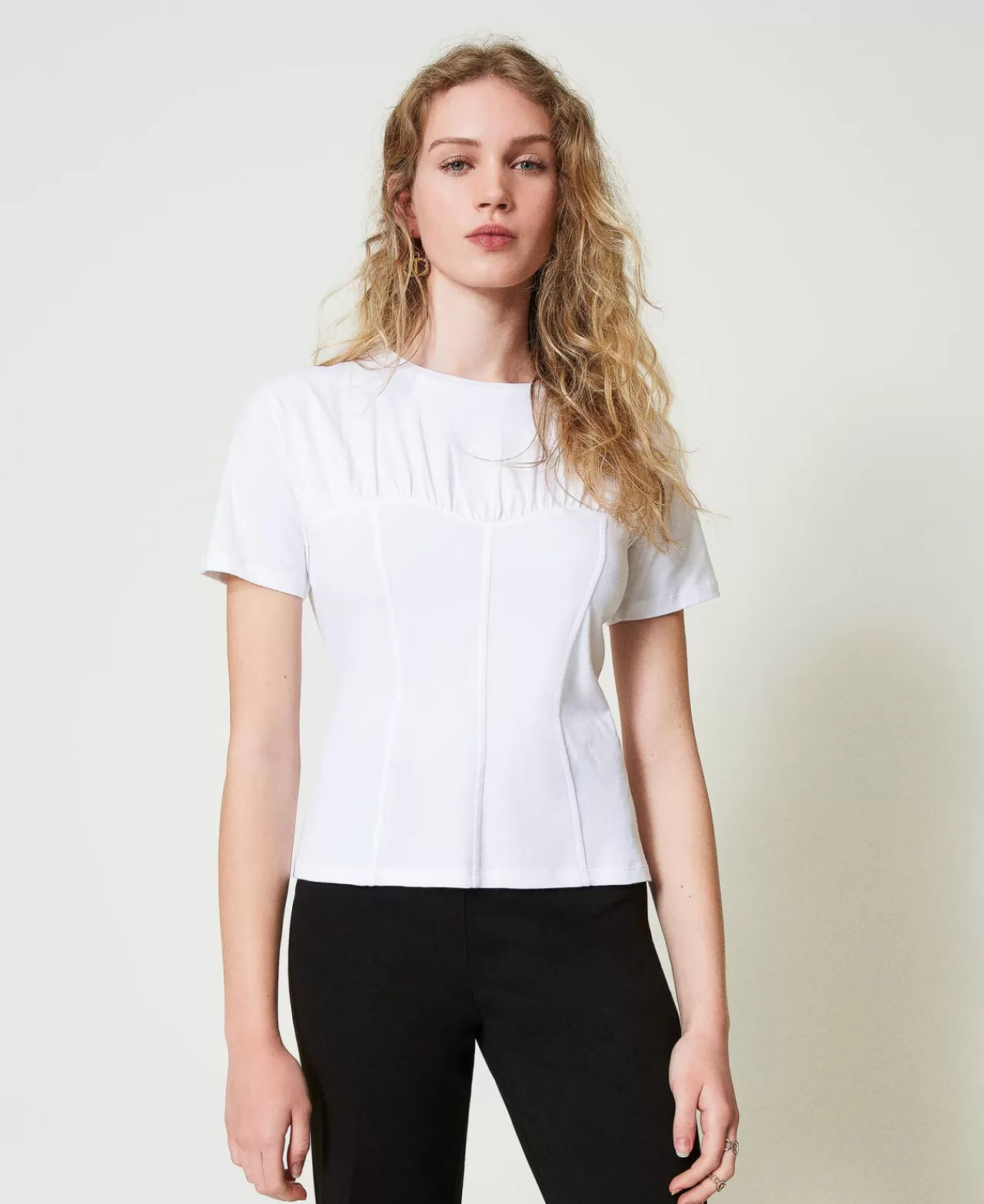 T-Shirt E Top | TWINSET Milano T-shirt Con Costruzione Bustier Bianco