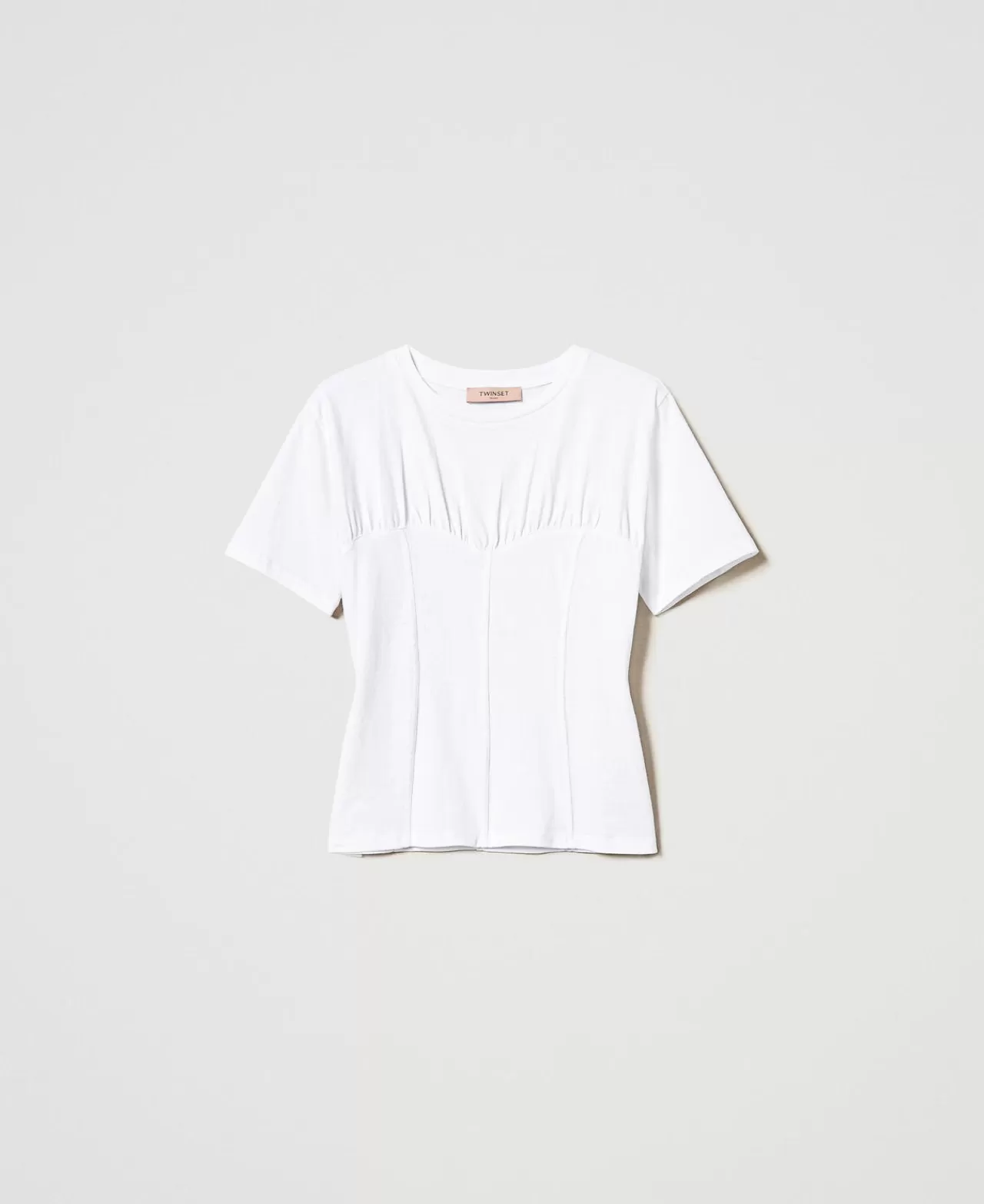 T-Shirt E Top | TWINSET Milano T-shirt Con Costruzione Bustier Bianco