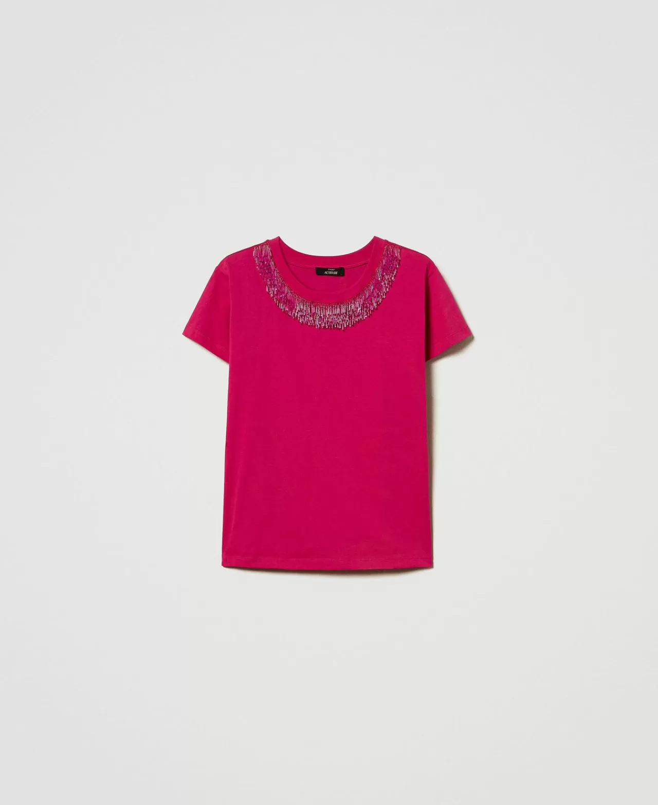 T-Shirt E Top | TWINSET Milano T-shirt Con Frange Ricamate Super Pink