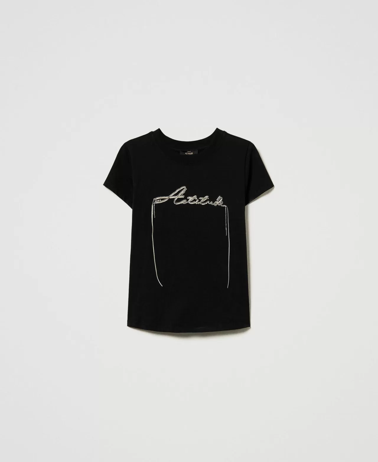 T-Shirt E Top | TWINSET Milano T-shirt Con Logo E Strass Nero