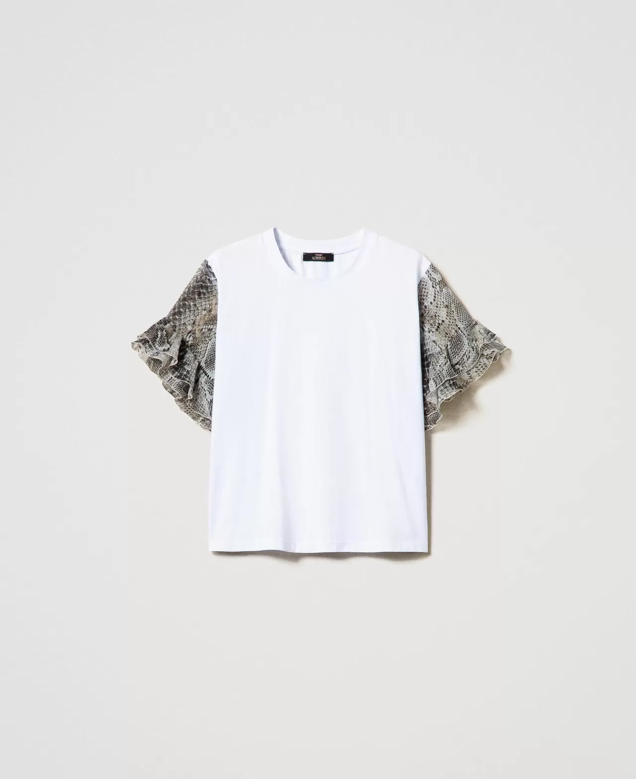 T-Shirt E Top | TWINSET Milano T-shirt Con Maniche A Stampa Snake Bicolor Bianco "Papers" / Stampa Soft Snake