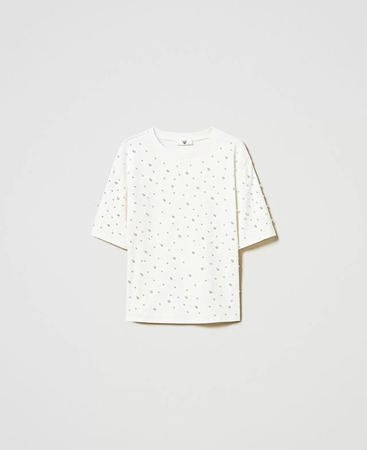 T-Shirt E Top | TWINSET Milano T-shirt Con Perle Bianco Antique White