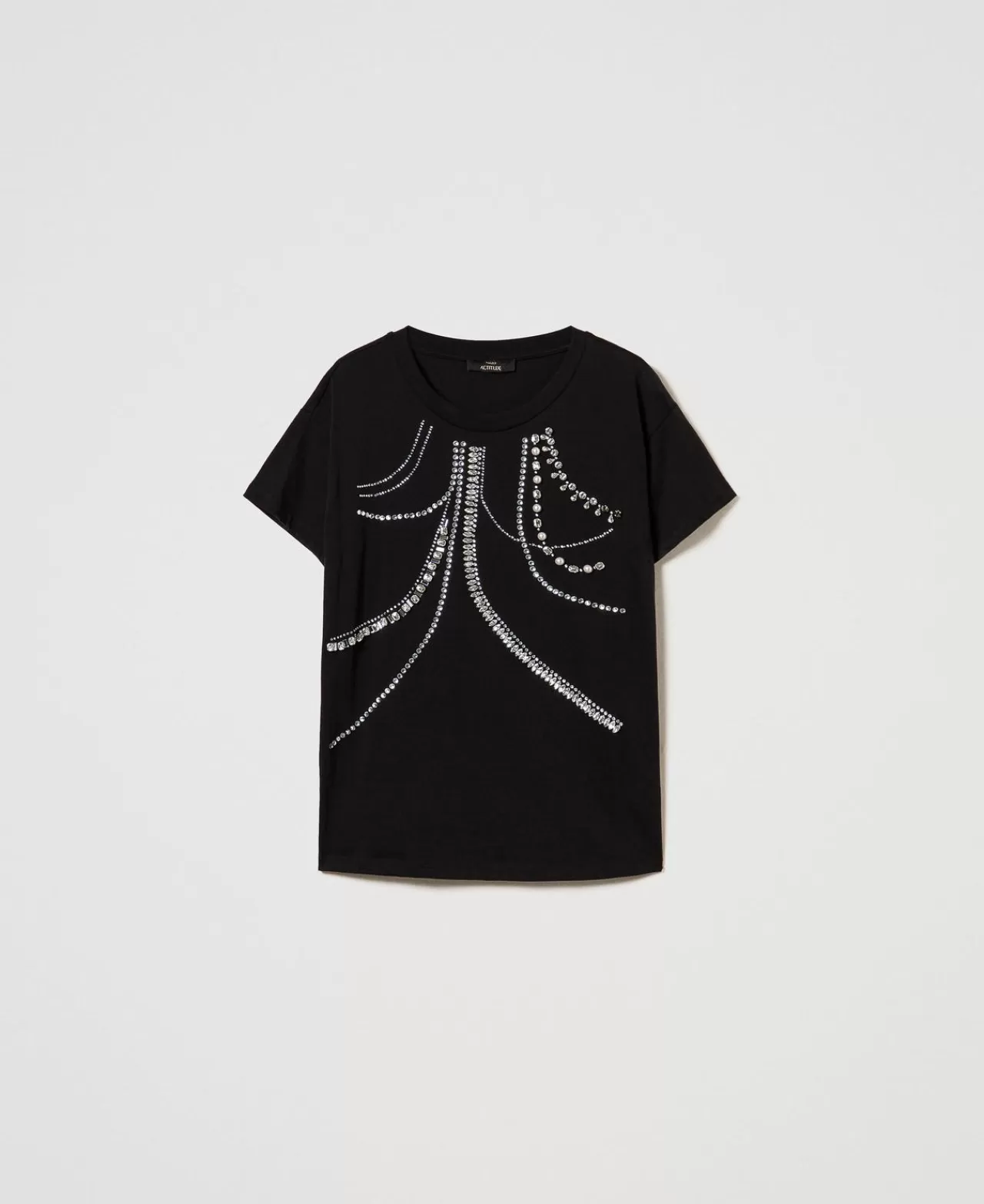 T-Shirt E Top | TWINSET Milano T-shirt Con Ricami E Perle Nero