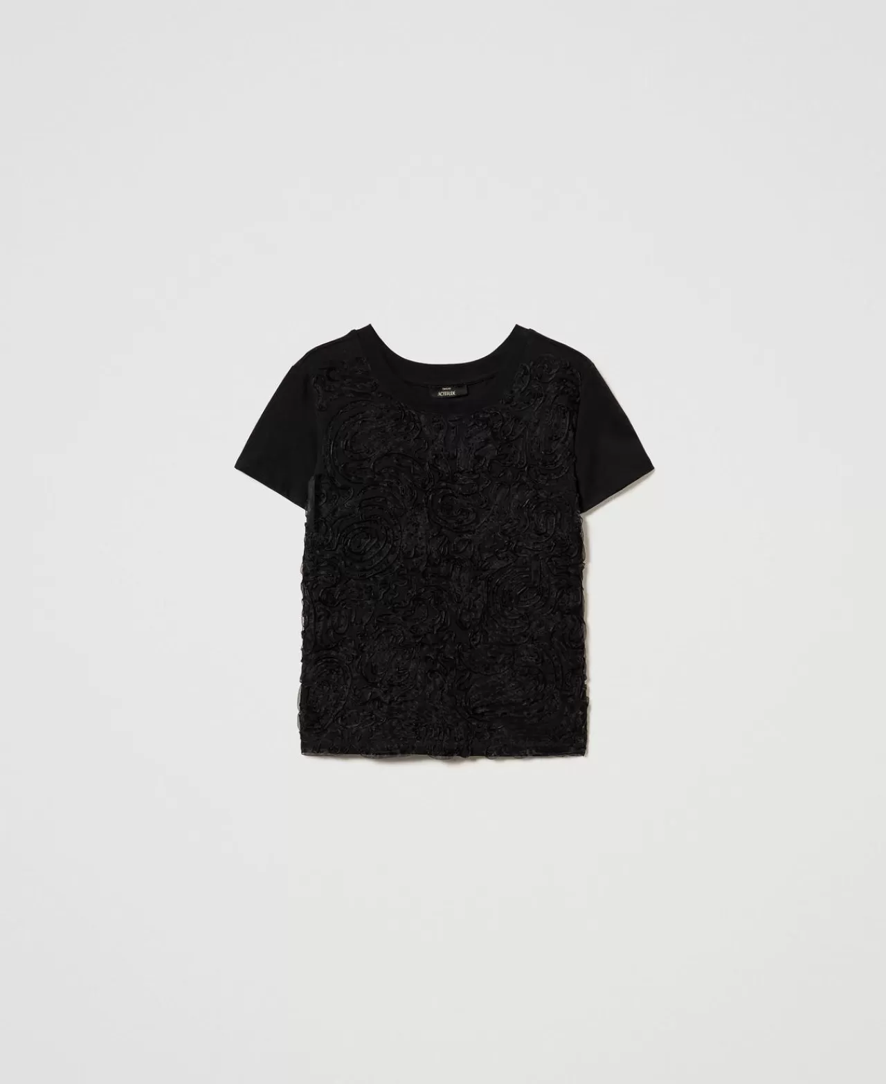 T-Shirt E Top | TWINSET Milano T-shirt Con Ricami In Organza Nero