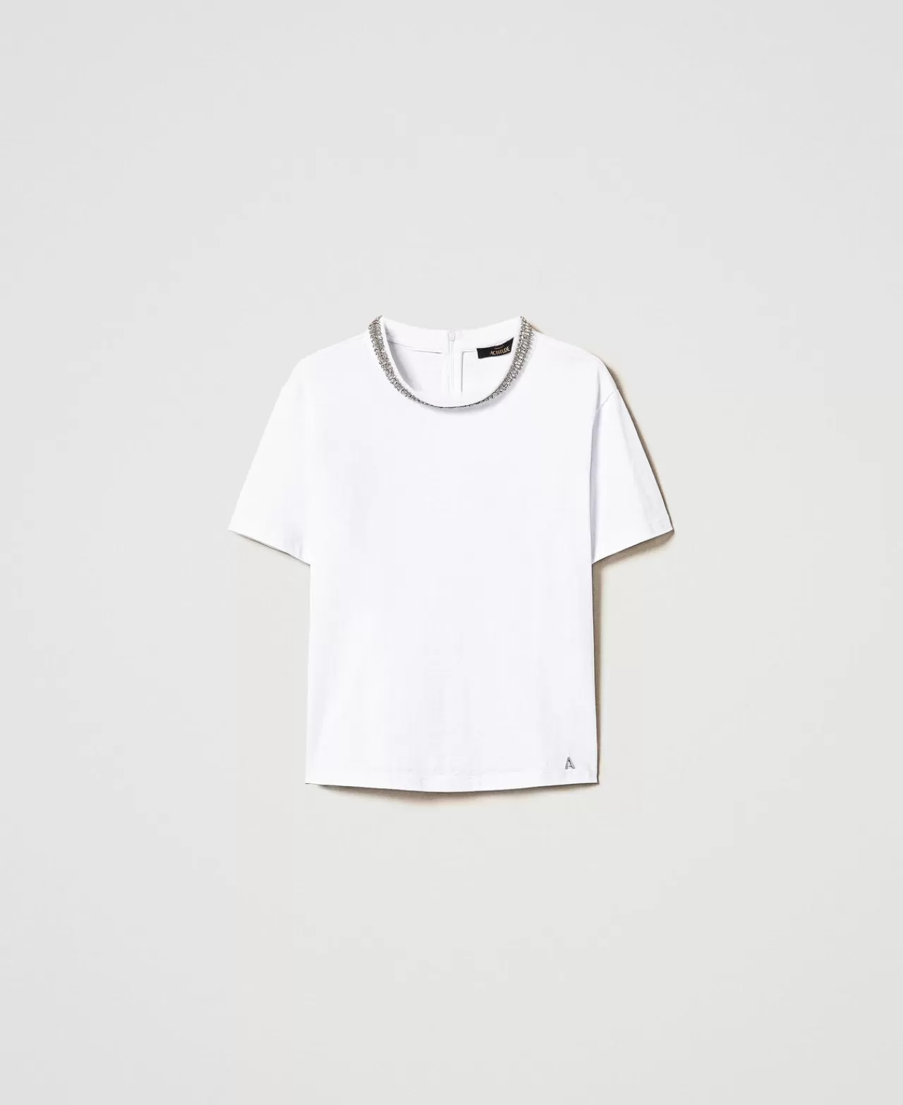 T-Shirt E Top | TWINSET Milano T-shirt Con Ricamo A Mano Bianco "Papers"