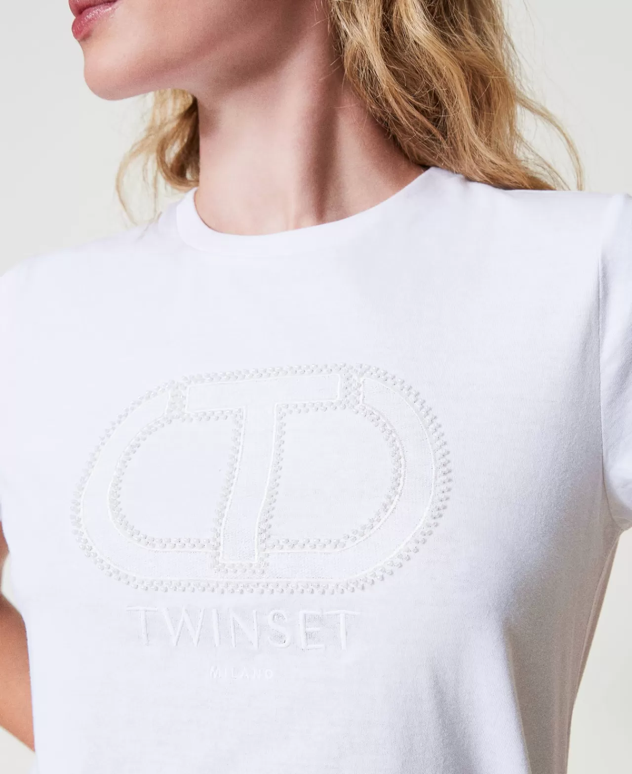 T-Shirt E Top | TWINSET Milano T-shirt Con Ricamo Logo Oval T Bianco