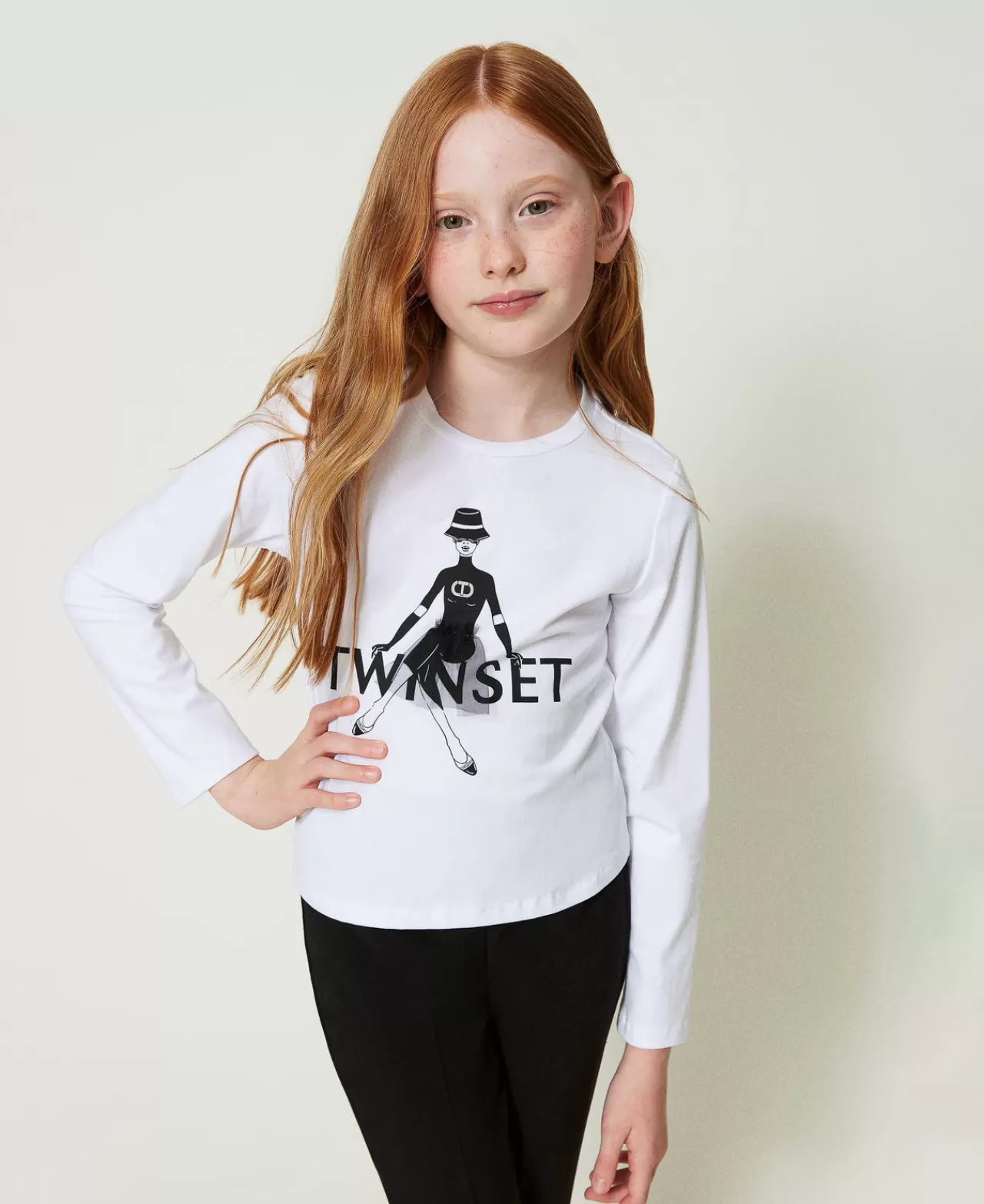 T-Shirt E Top | TWINSET Milano T-shirt Con Stampa Logo E Glitter Off White