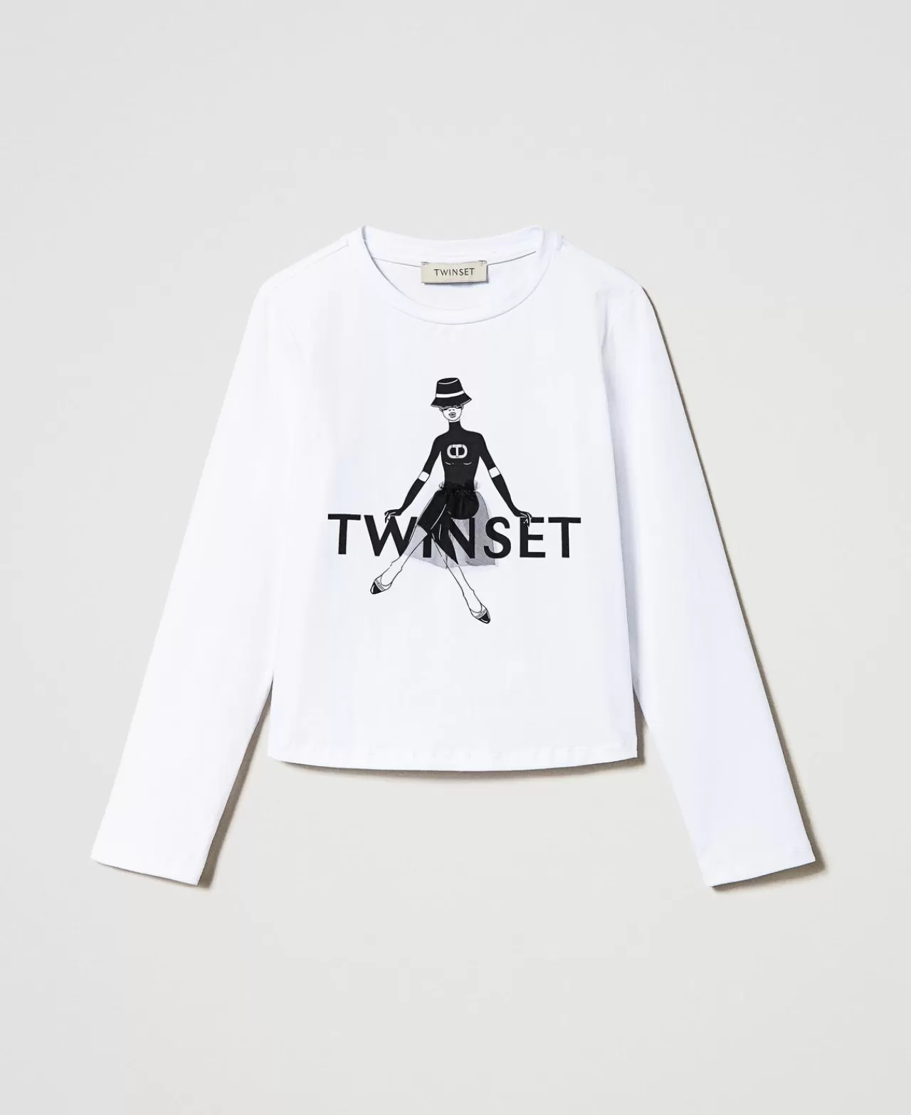 T-Shirt E Top | TWINSET Milano T-shirt Con Stampa Logo E Glitter Off White