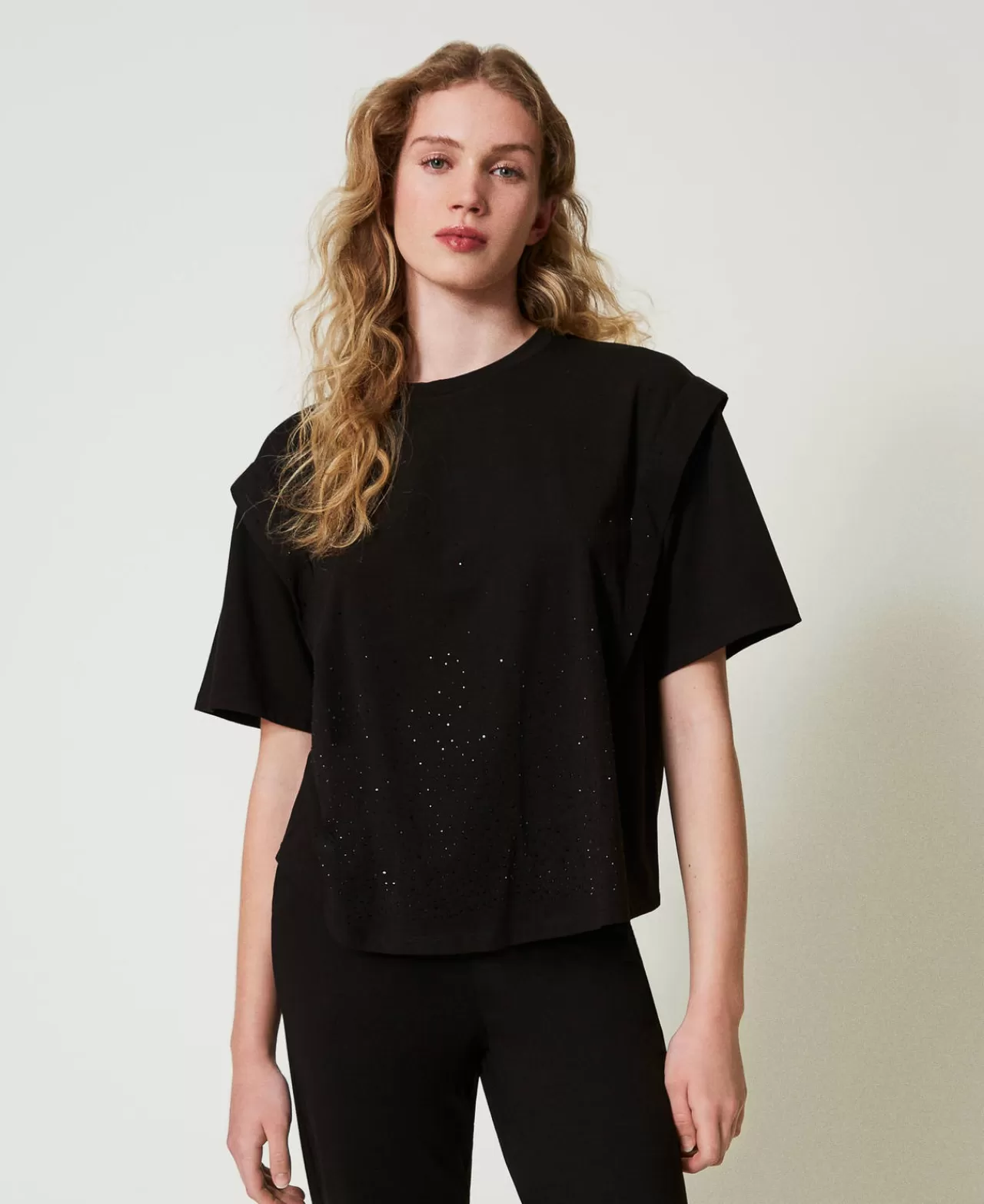 T-Shirt E Top | TWINSET Milano T-shirt Con Strass Dégradé Nero