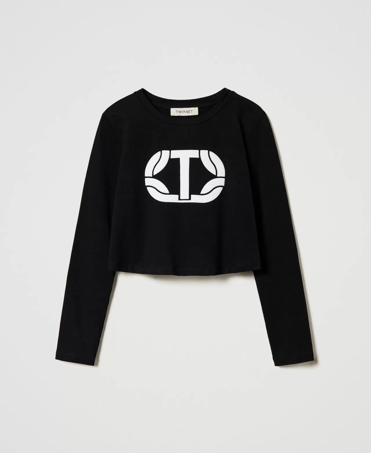 T-Shirt E Top | TWINSET Milano T-shirt Cropped Con Logo Gommato Nero