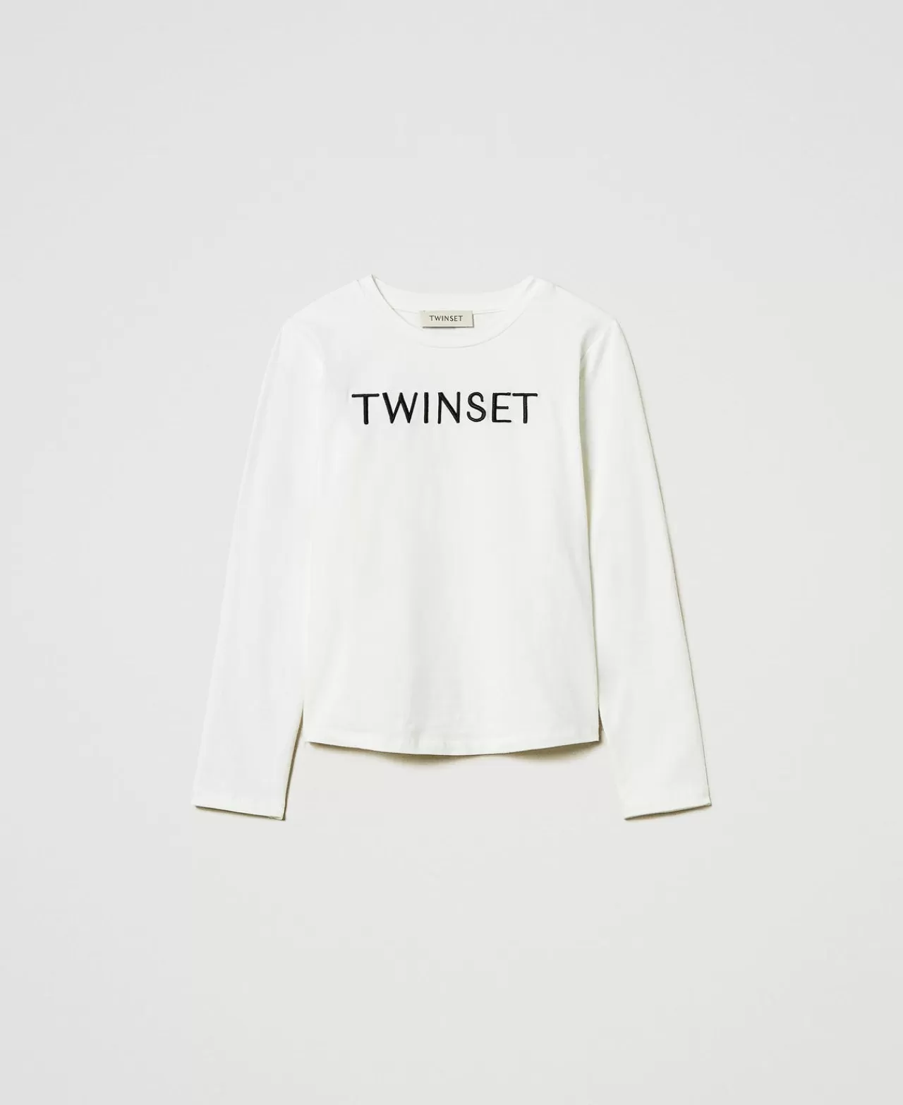 T-Shirt E Top | TWINSET Milano T-shirt Cropped Con Logo Ricamato Bicolor Off White / Nero