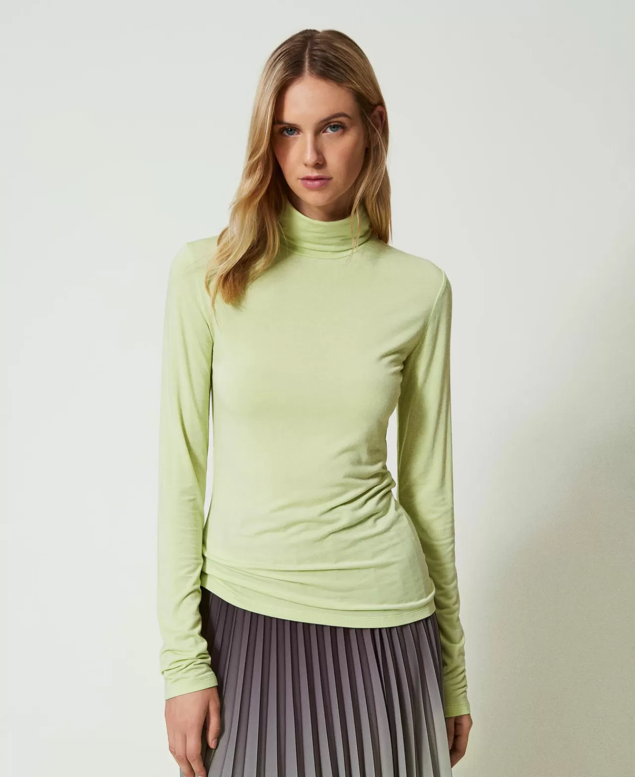 T-Shirt E Top | TWINSET Milano T-shirt Dolcevita Con Ricamo Logo Verde "Soft Lime"